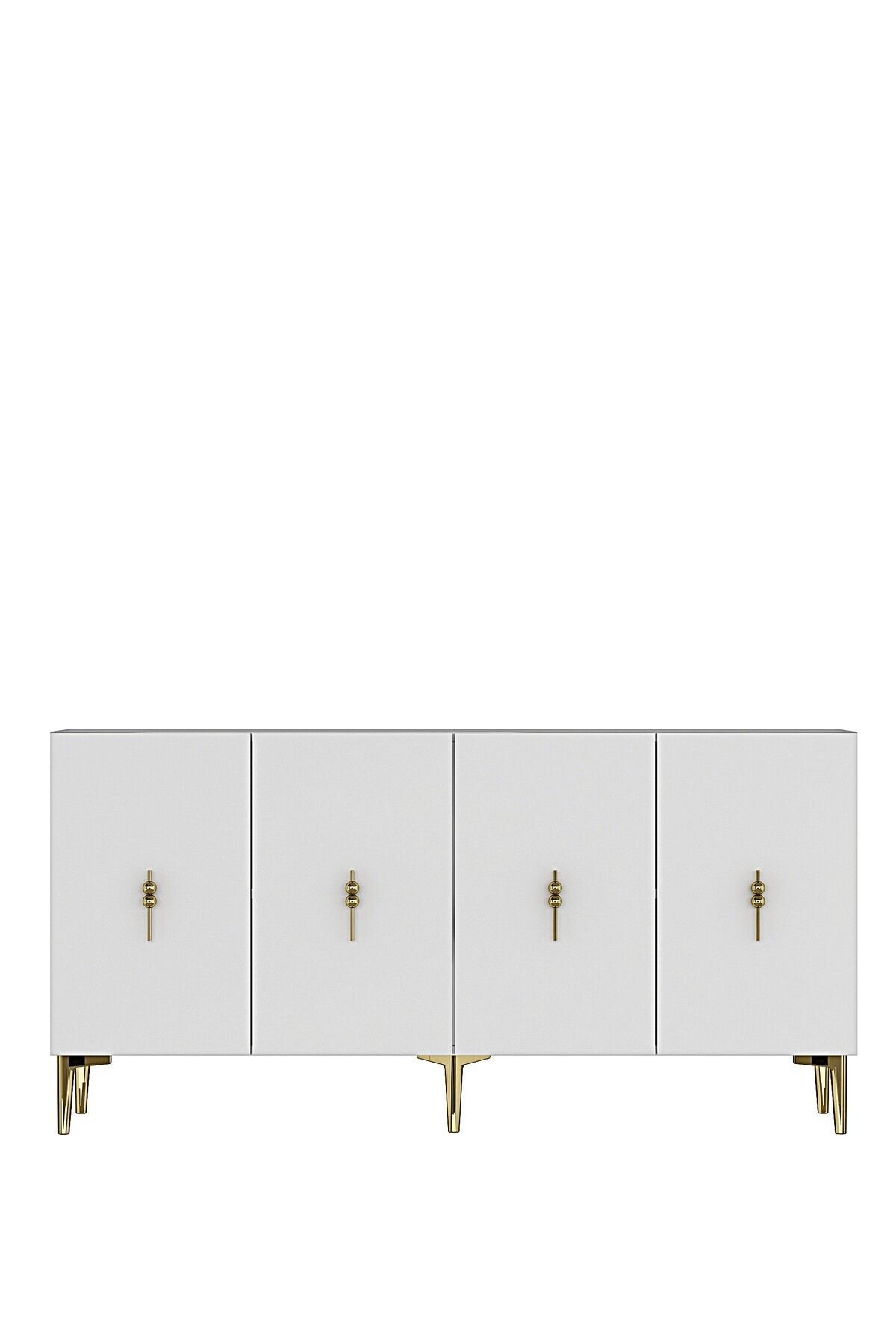 Consola Salkım 150, 125 x 75 x 32 cm, alb auriu, PAL melaminat, alb / gold — imaginea 3