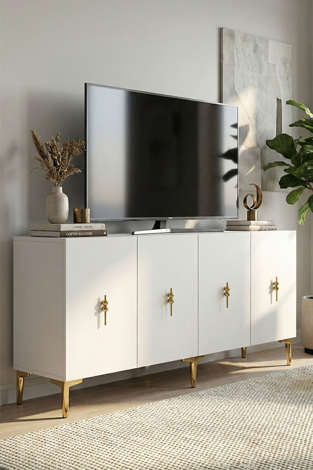 Consola Salkım 150, 125 x 75 x 32 cm, alb auriu, PAL melaminat, alb / gold — imaginea 9