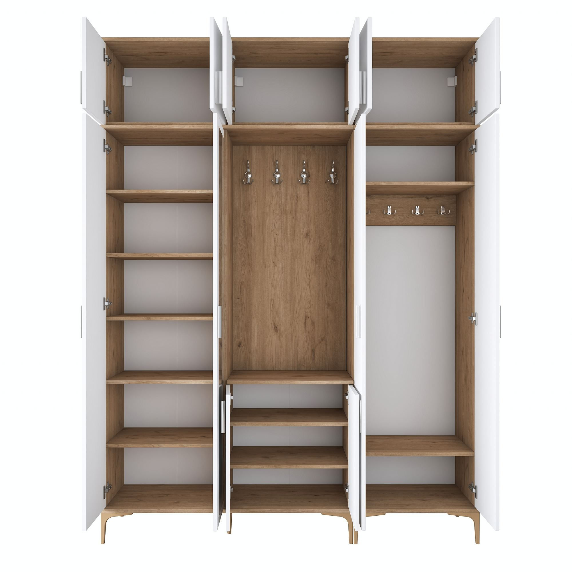 Cuier hol EA155, 180 x 240 x 37,5 cm, nuc alb, PAL, spatiu de depozitare, fixare pe perete — imaginea 6