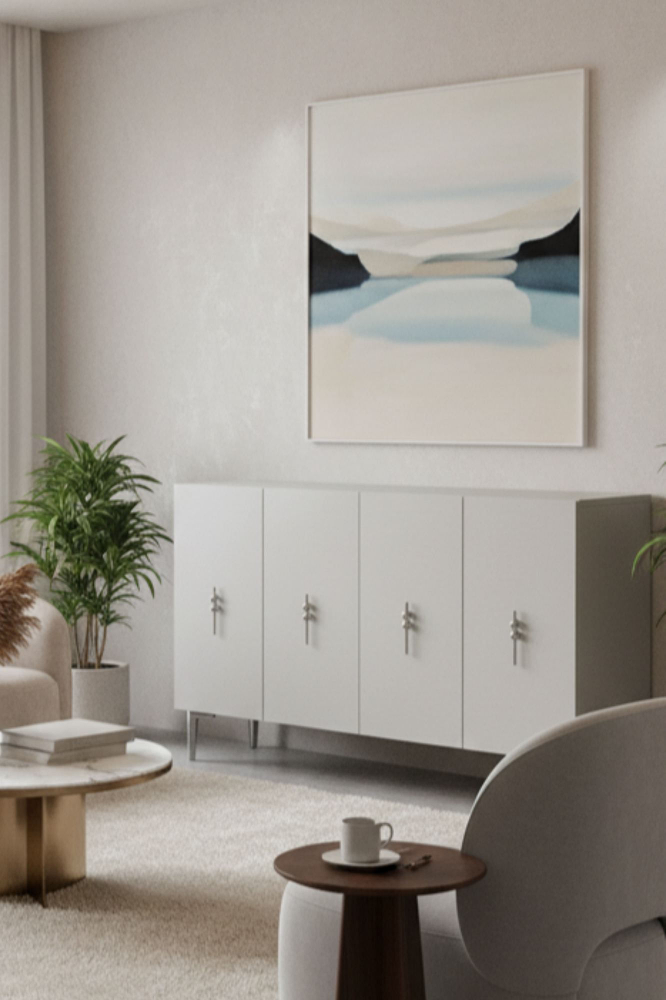 Consola Salkım 120, 120 x 79 x 32 cm, alb argintiu, PAL melaminat, spatiu de depozitare, fixare pe perete, alb / silver — imaginea 3