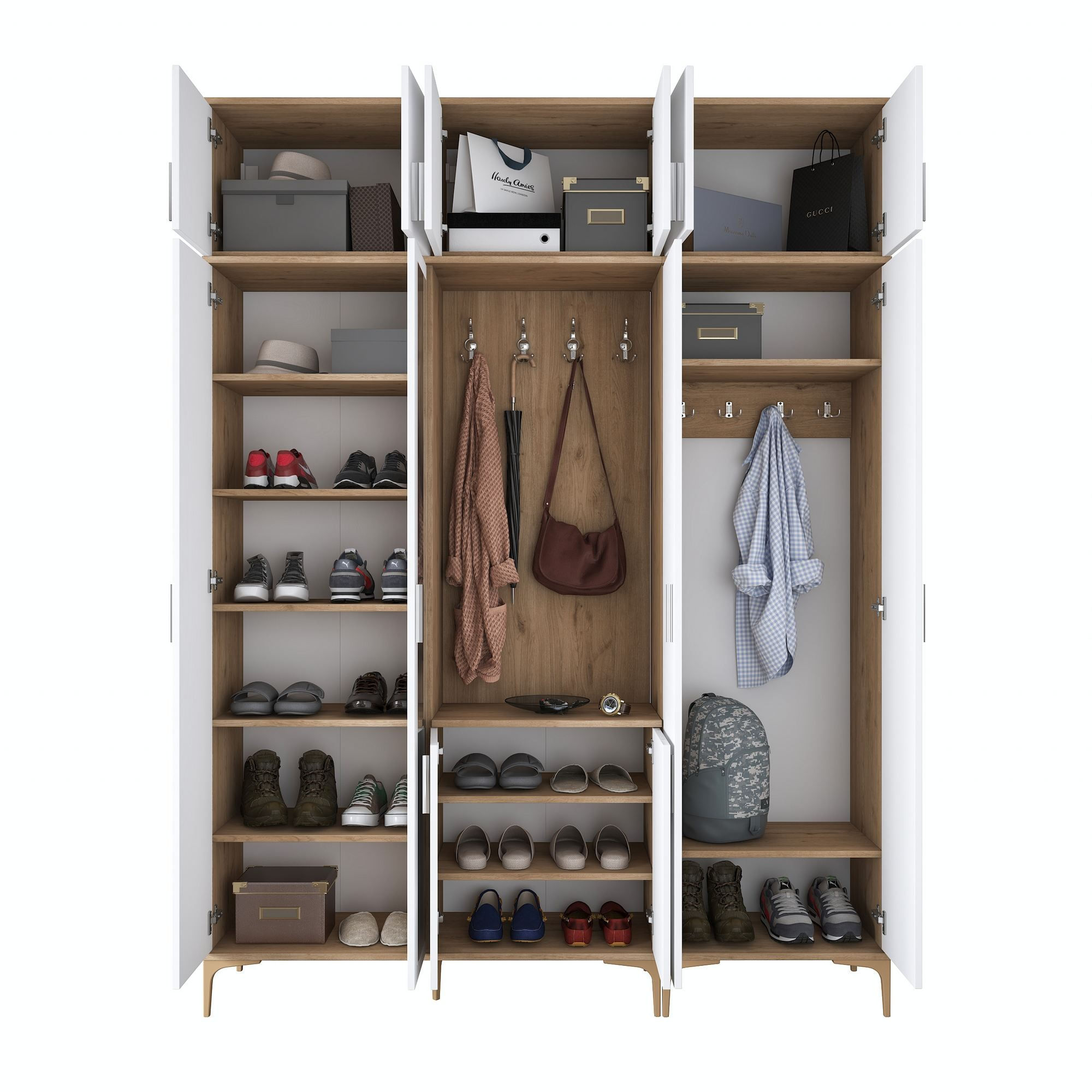 Cuier hol EA155, 180 x 240 x 37,5 cm, nuc alb, PAL, spatiu de depozitare, fixare pe perete — imaginea 11