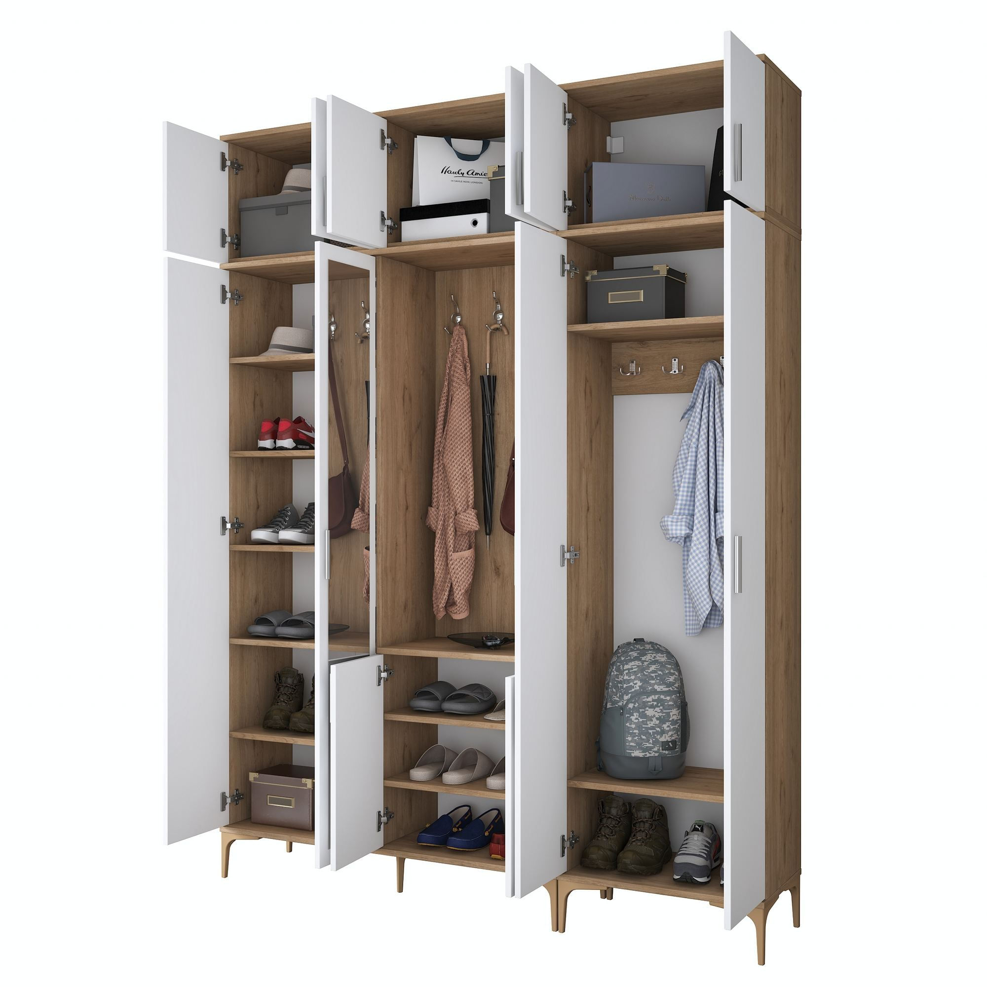 Cuier hol EA155, 180 x 240 x 37,5 cm, nuc alb, PAL, spatiu de depozitare, fixare pe perete — imaginea 12