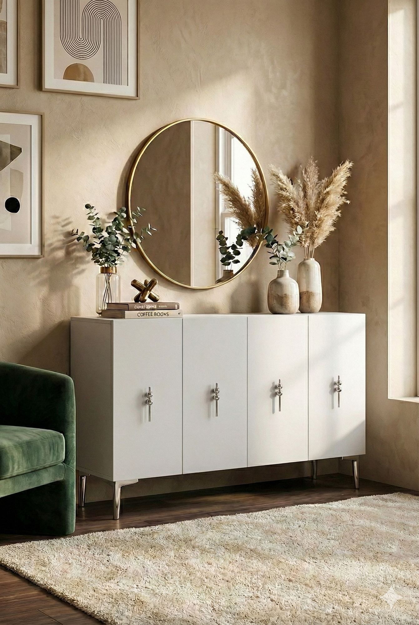 Consola Salkım 120, 120 x 79 x 32 cm, alb argintiu, PAL melaminat, spatiu de depozitare, fixare pe perete, alb / silver — imaginea 7