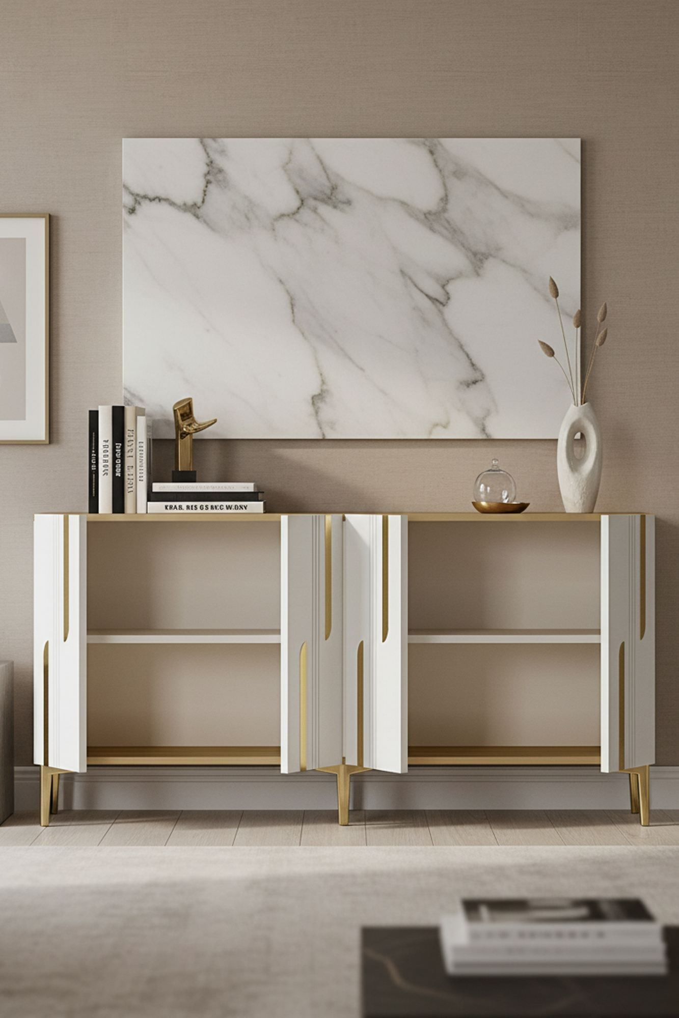 Consola Nota 150, 150 x 75 x 32 cm, stejar safir alb auriu, PAL melaminat, safir stejar / alb / gold — imaginea 5