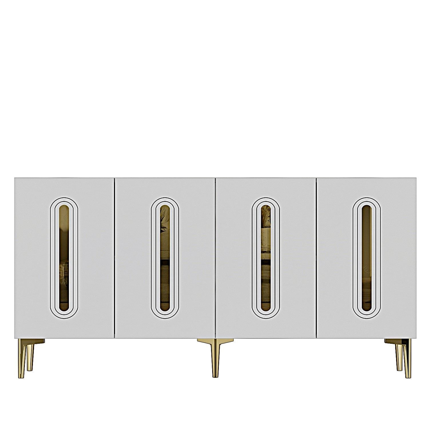 Consola Rany 150, 150 x 75 x 32 cm, alb auriu, PAL melaminat, spatiu de depozitare, fixare pe perete, alb / gold — imaginea 3