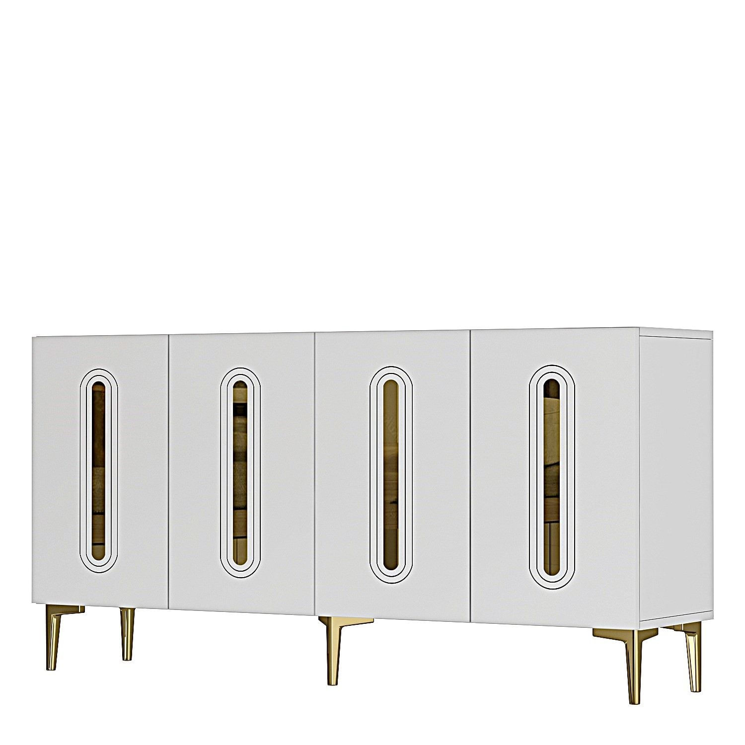 Consola Rany 150, 150 x 75 x 32 cm, alb auriu, PAL melaminat, spatiu de depozitare, fixare pe perete, alb / gold — imaginea 5