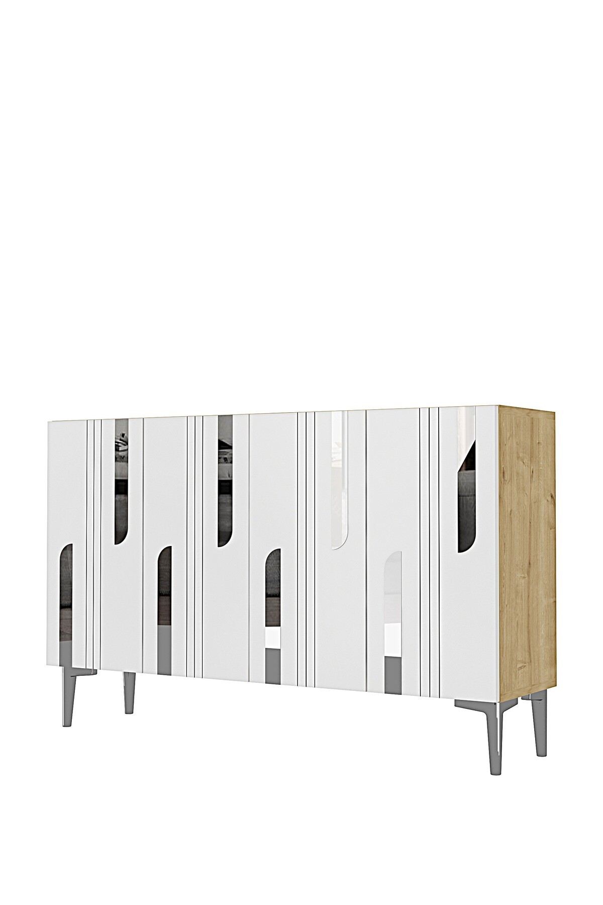 Consola Nota 120, 120 x 75 x 32 cm, stejar safir alb argintiu, PAL melaminat, oglinda inclusa, safir stejar / alb / silver — imaginea 6