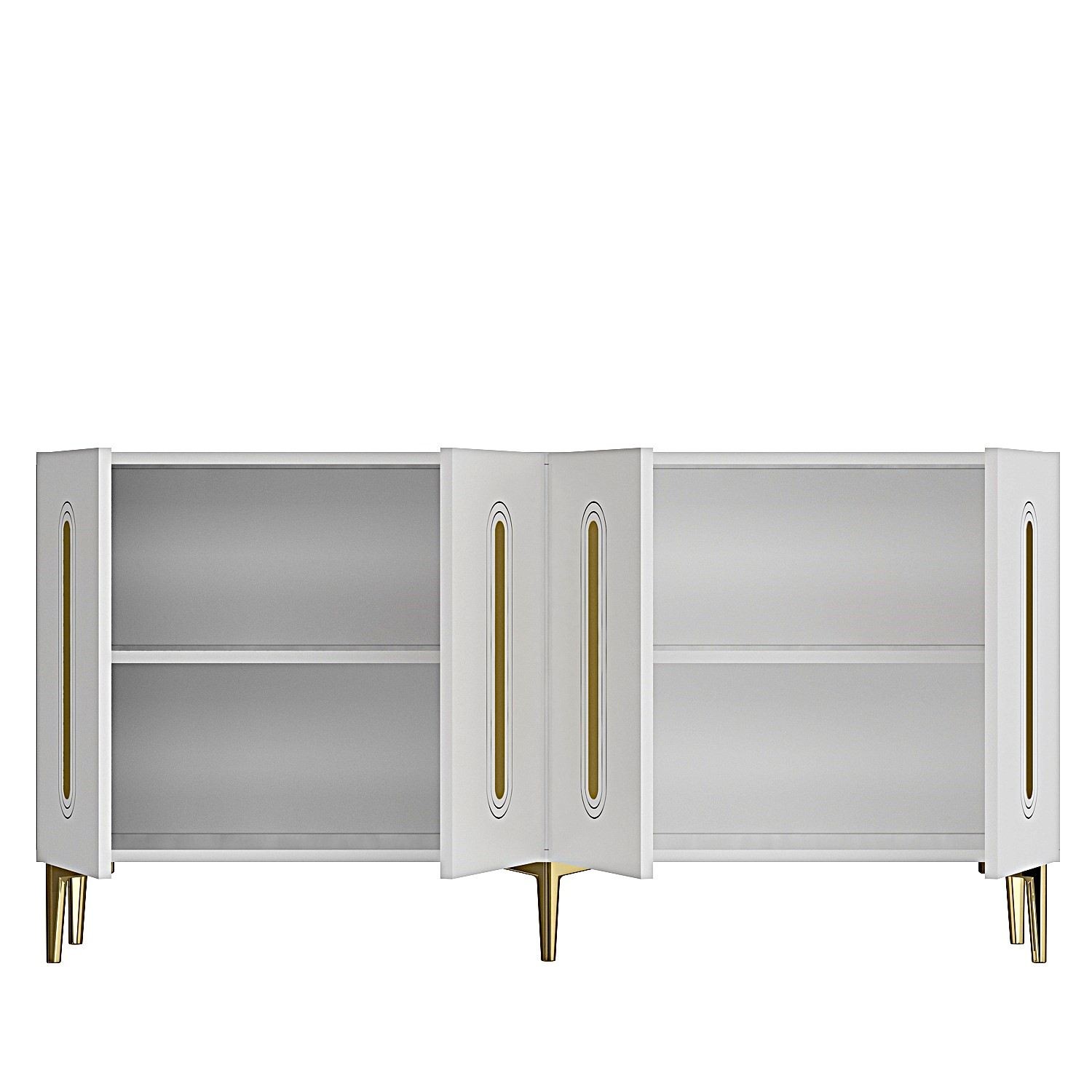 Consola Rany 150, 150 x 75 x 32 cm, alb auriu, PAL melaminat, spatiu de depozitare, fixare pe perete, alb / gold — imaginea 8
