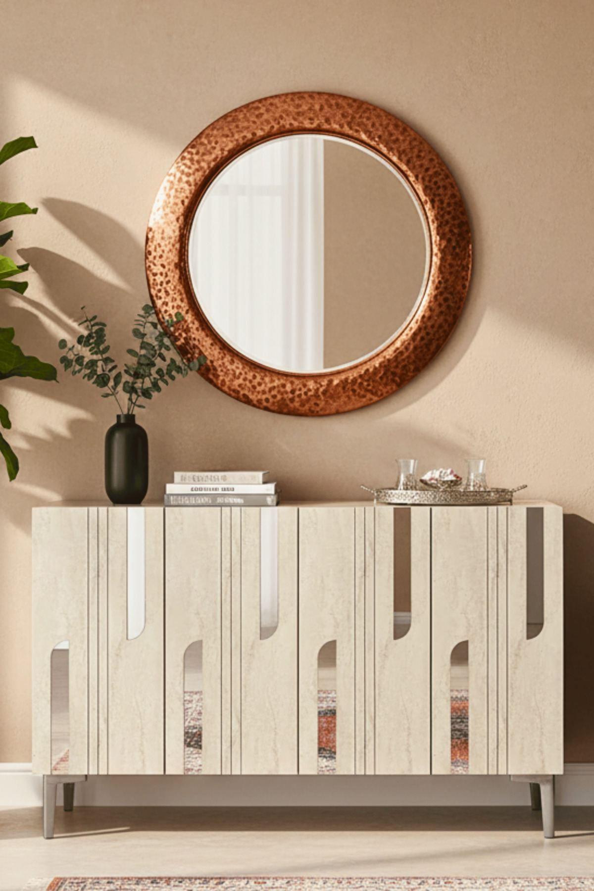 Consola Nota 120, 120 x 75 x 32 cm, alb travertin argintiu, PAL melaminat, oglinda inclusa, alb / travertin / silver — imaginea 2