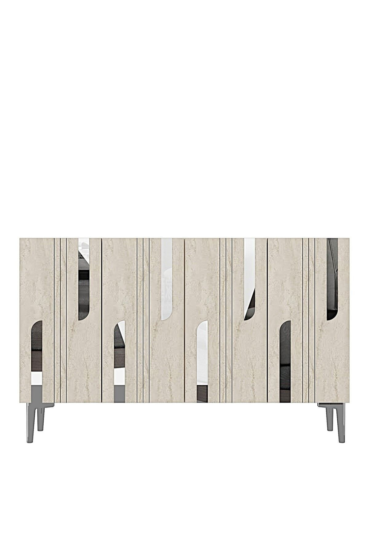 Consola Nota 120, 120 x 75 x 32 cm, alb travertin argintiu, PAL melaminat, oglinda inclusa, alb / travertin / silver — imaginea 3