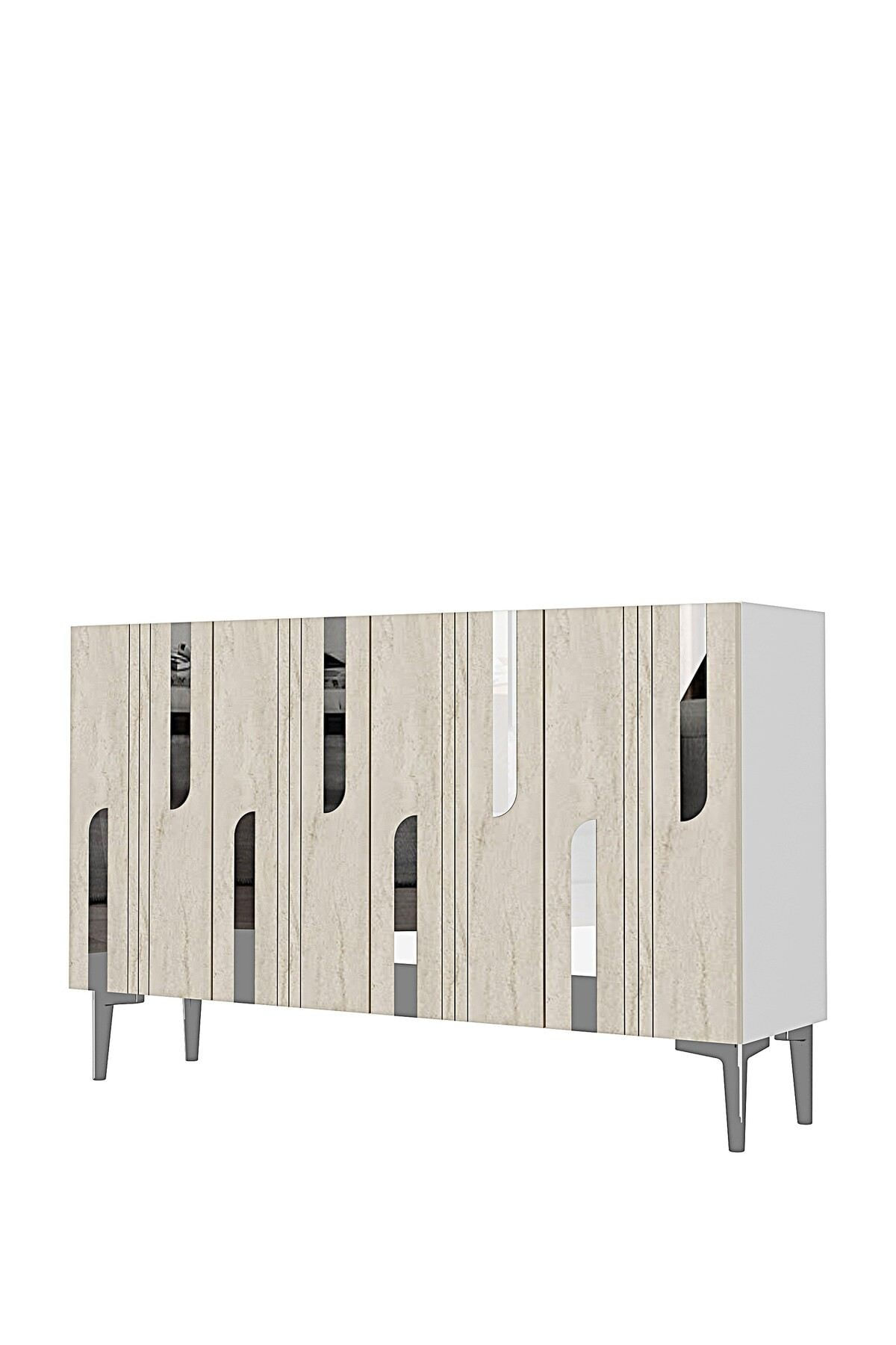 Consola Nota 120, 120 x 75 x 32 cm, alb travertin argintiu, PAL melaminat, oglinda inclusa, alb / travertin / silver — imaginea 4
