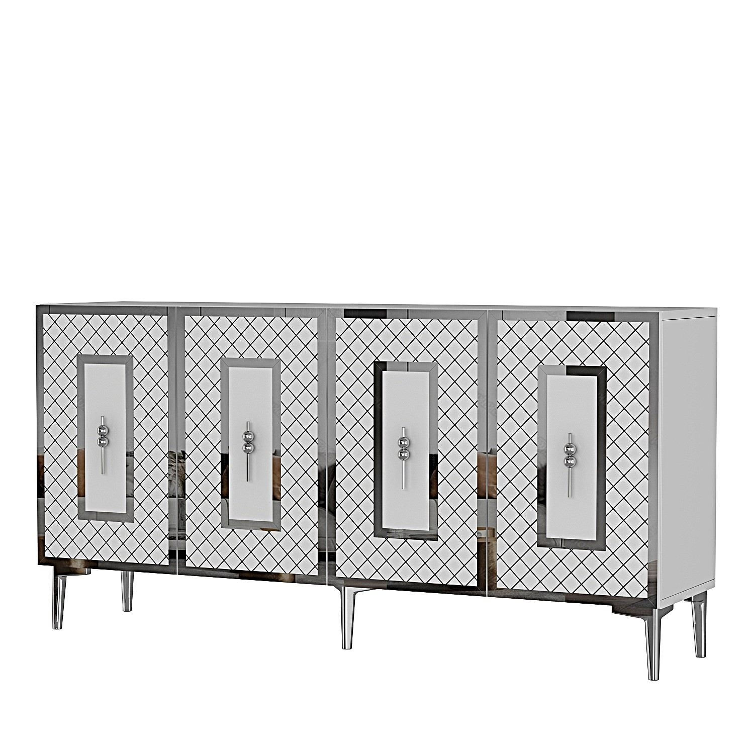 Consola Puma 150, 150 x 75 x 32 cm, alb argintiu, PAL melaminat, spatiu de depozitare, fixare pe perete, alb / silver — imaginea 2
