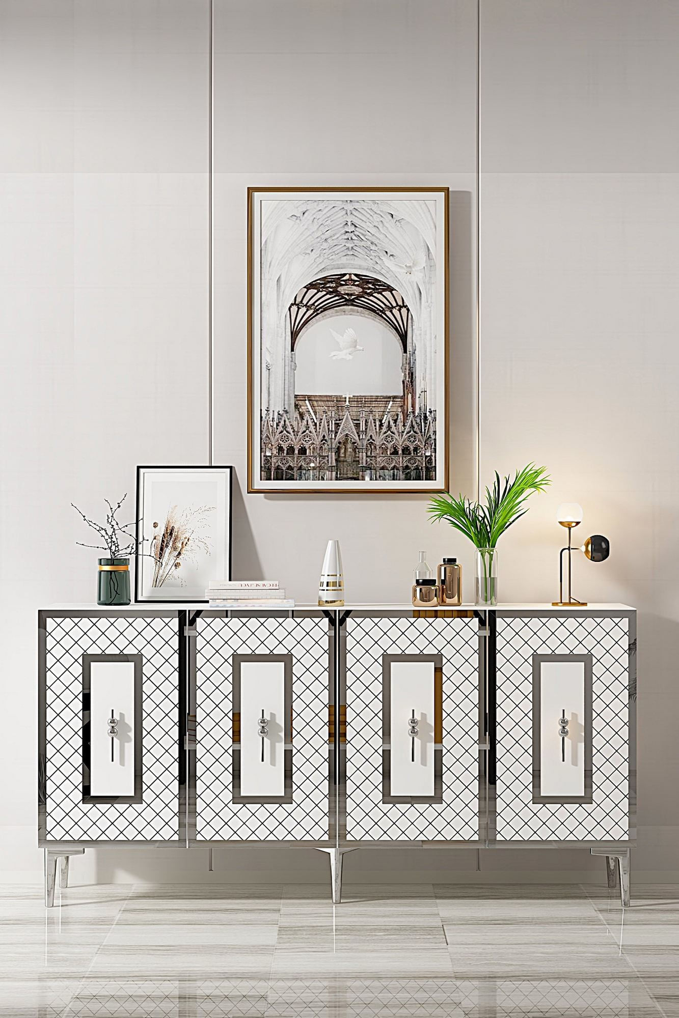 Consola Puma 150, 150 x 75 x 32 cm, alb argintiu, PAL melaminat, spatiu de depozitare, fixare pe perete, alb / silver — imaginea 5