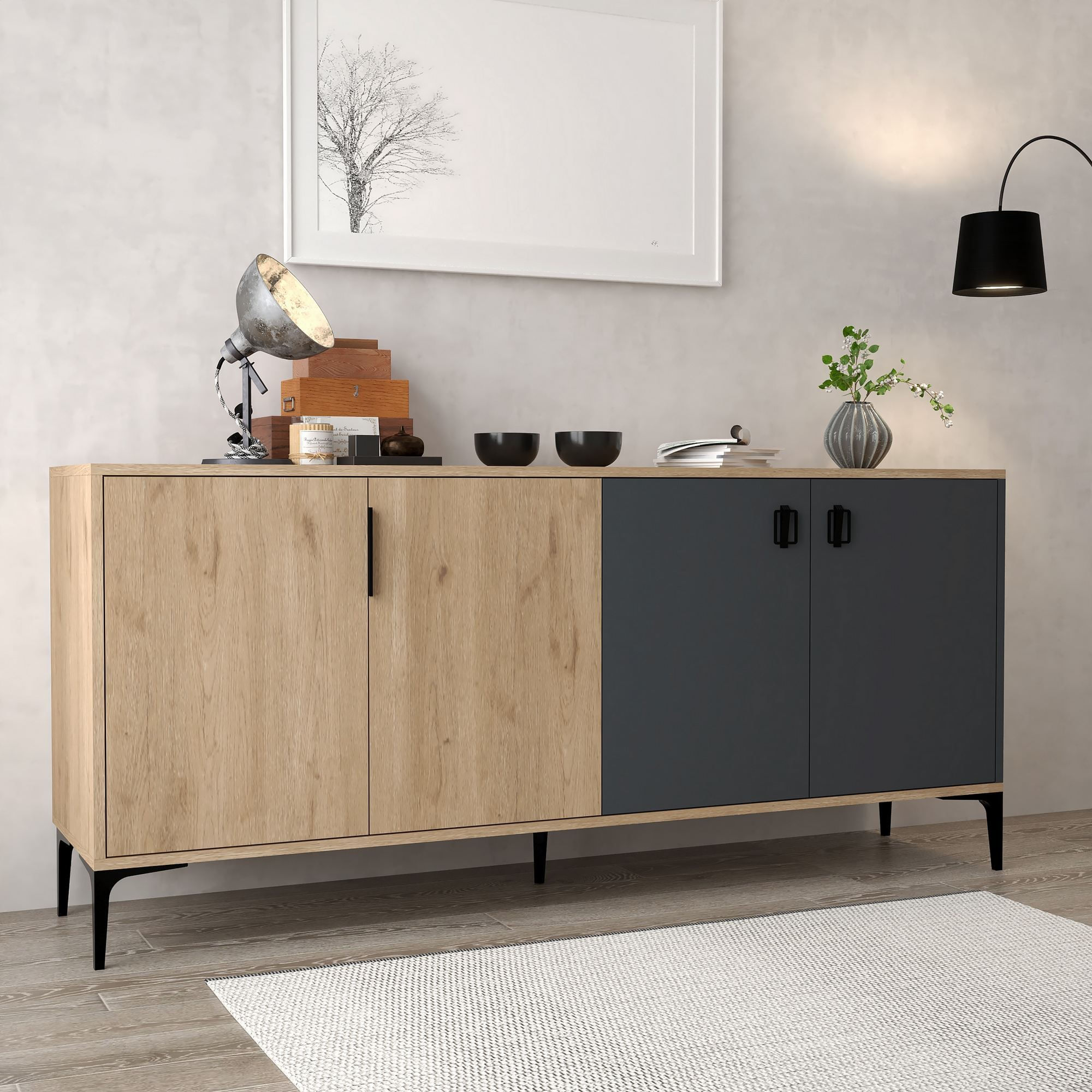 Consola Neva 4001, 180 x 81 x 44 cm, stejar safir antracit, PAL melaminat — imaginea 2