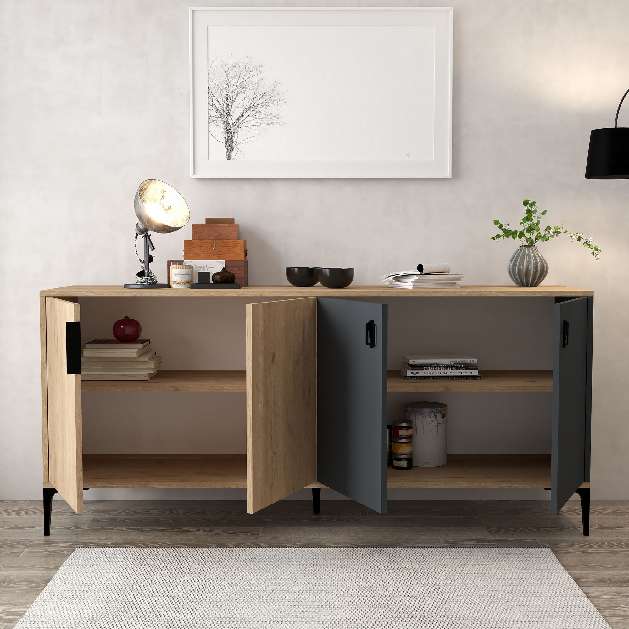 Consola Neva 4001, 180 x 81 x 44 cm, stejar safir antracit, PAL melaminat — imaginea 3
