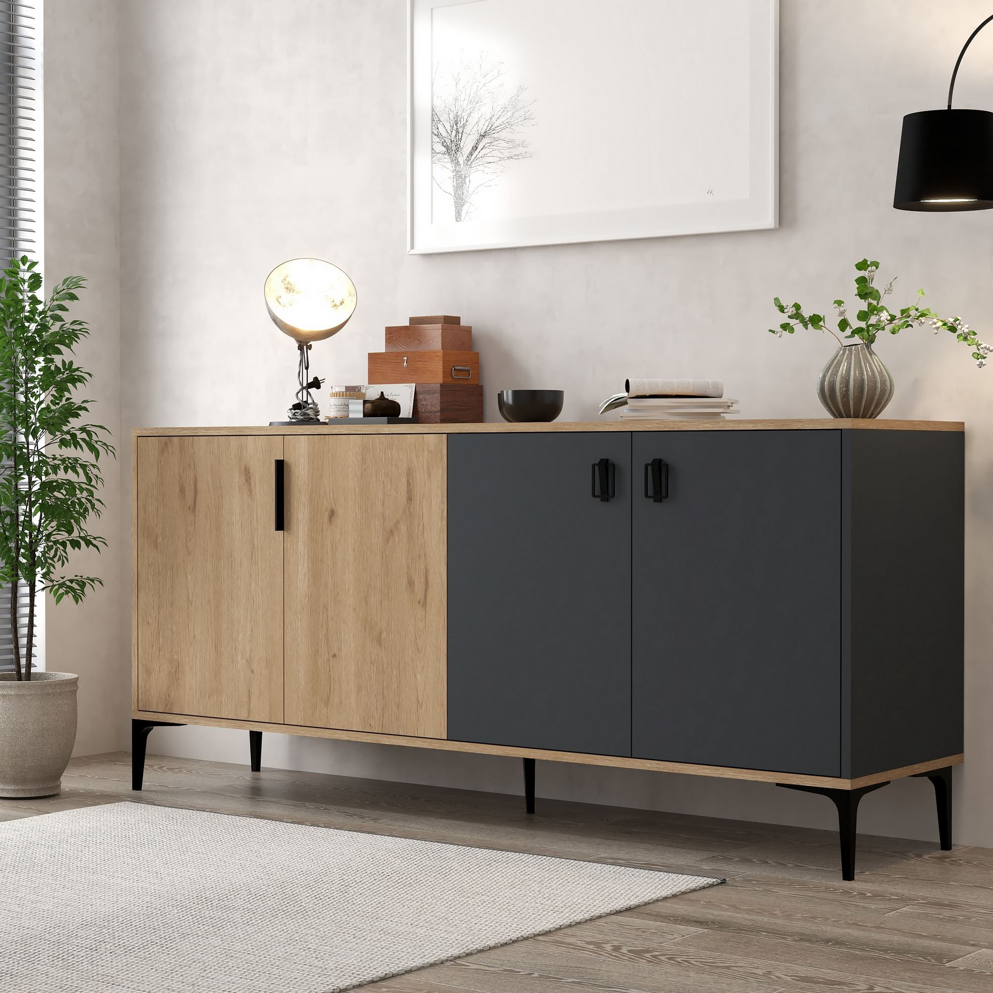 Consola Neva 4001, 180 x 81 x 44 cm, stejar safir antracit, PAL melaminat — imaginea 5