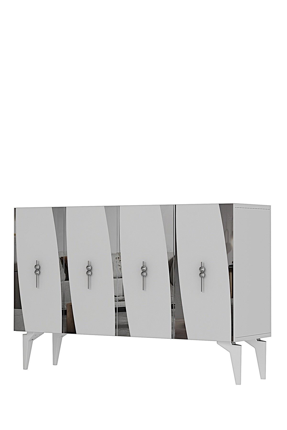 Consola Elips 120, 120 x 75 x 32 cm, alb argintiu, PAL melaminat, oglinda inclusa, alb / silver — imaginea 2