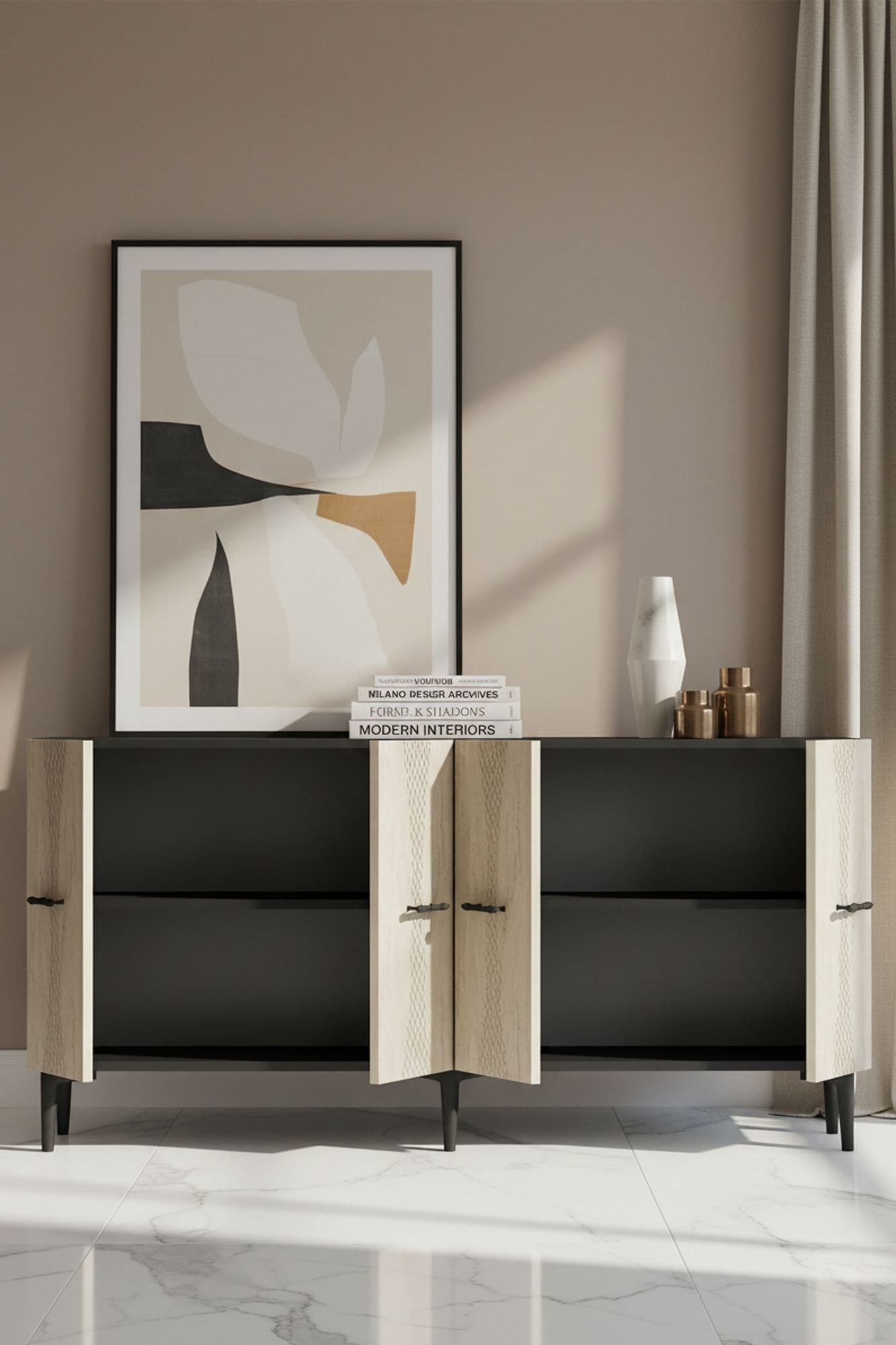 Consola Slim 150, 150 x 75 x 32 cm, antracit travertin auriu, PAL melaminat, antracit / travertin / gold — imaginea 3