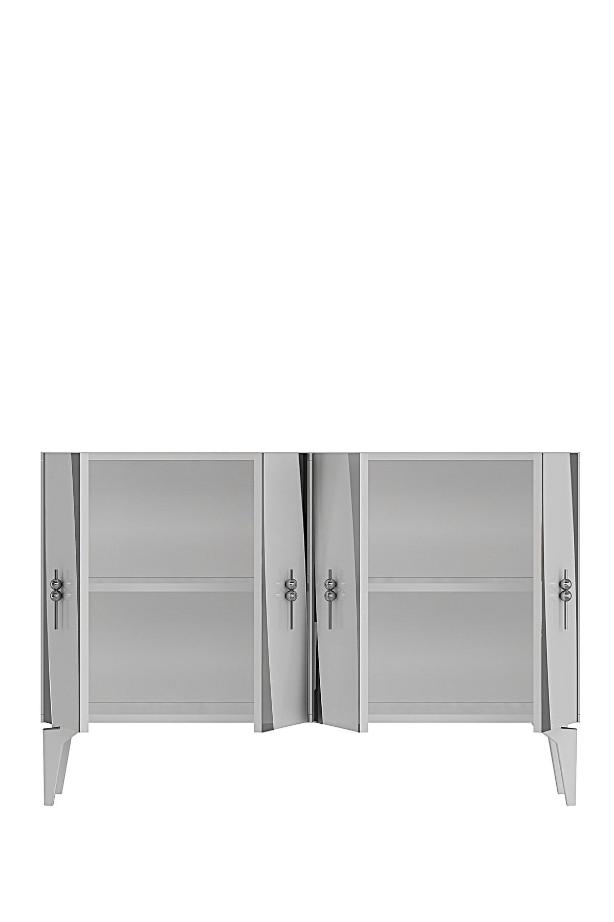 Consola Elips 120, 120 x 75 x 32 cm, alb argintiu, PAL melaminat, oglinda inclusa, alb / silver — imaginea 4