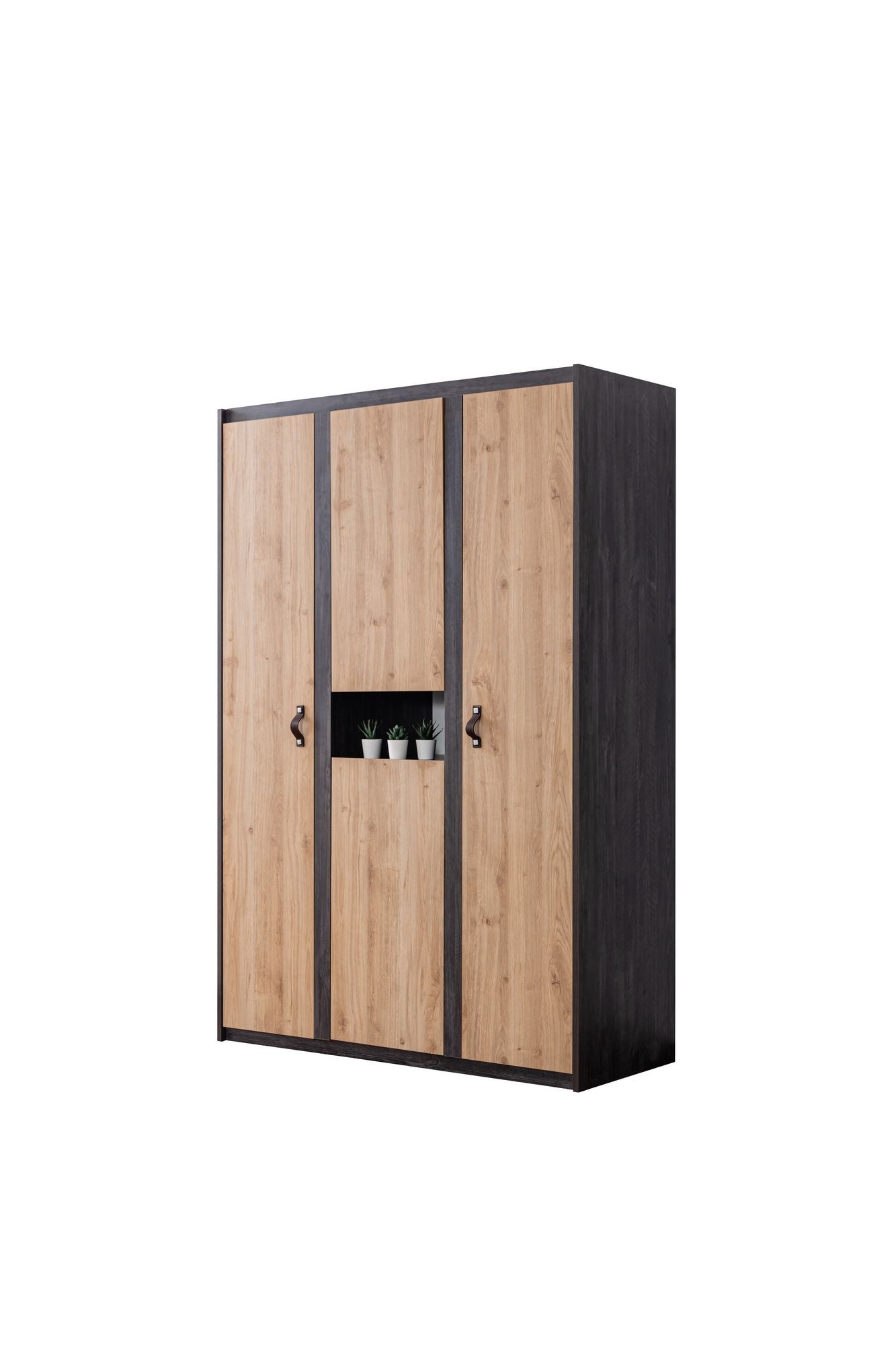 Dulap haine Aktif, 132 x 195 x 53 cm, antracit maro, PAL melaminat, spatiu de depozitare, fixare pe perete