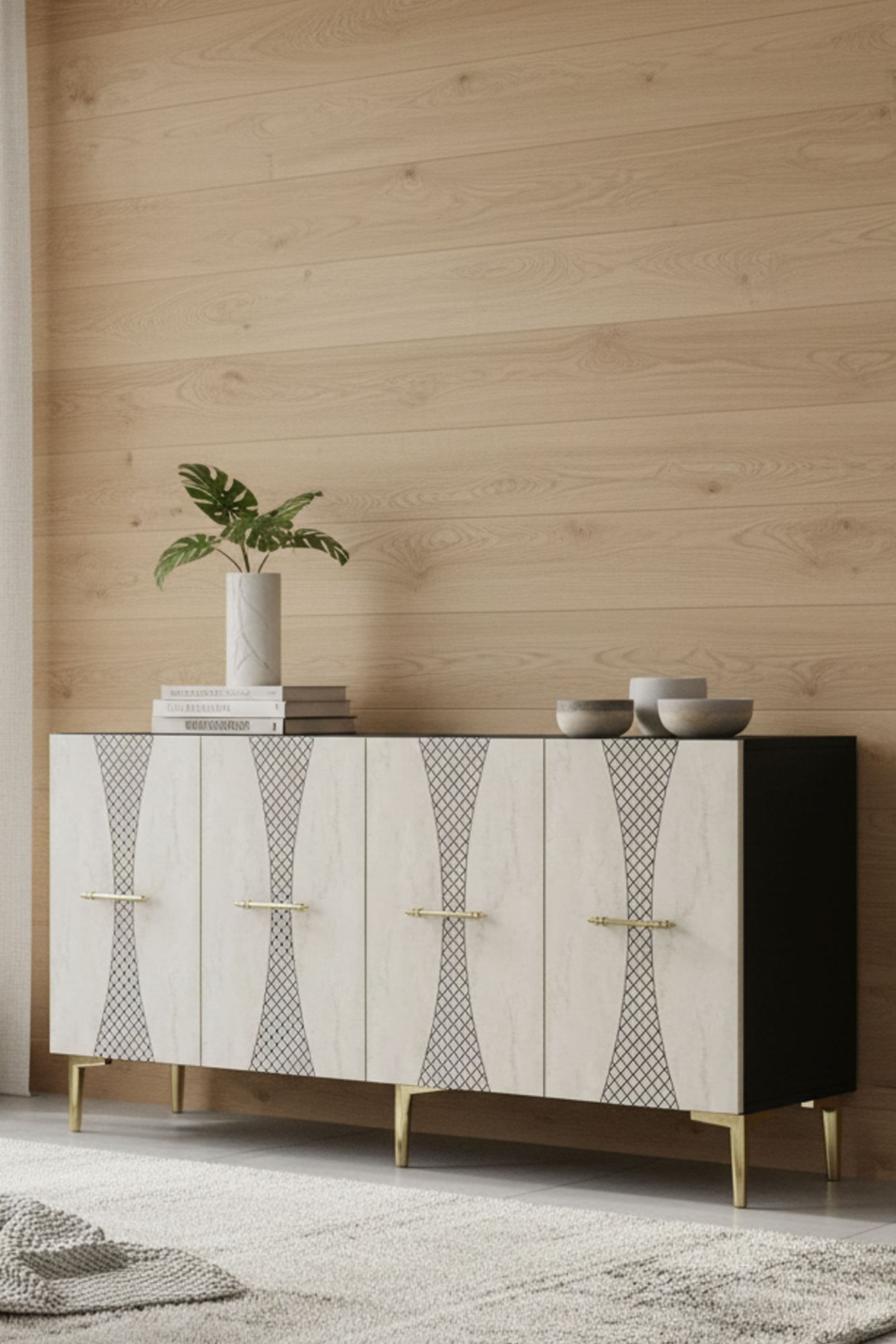 Consola Slim 150, 150 x 75 x 32 cm, antracit travertin auriu, PAL melaminat, antracit / travertin / gold — imaginea 6