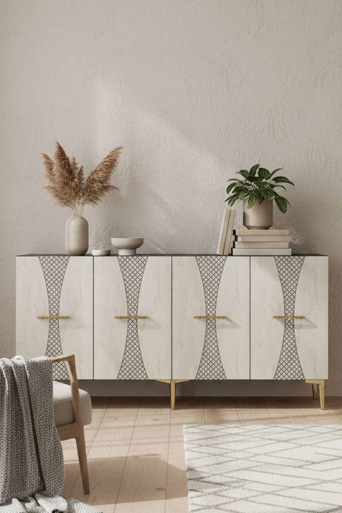 Consola Slim 150, 150 x 75 x 32 cm, antracit travertin auriu, PAL melaminat, antracit / travertin / gold — imaginea 7
