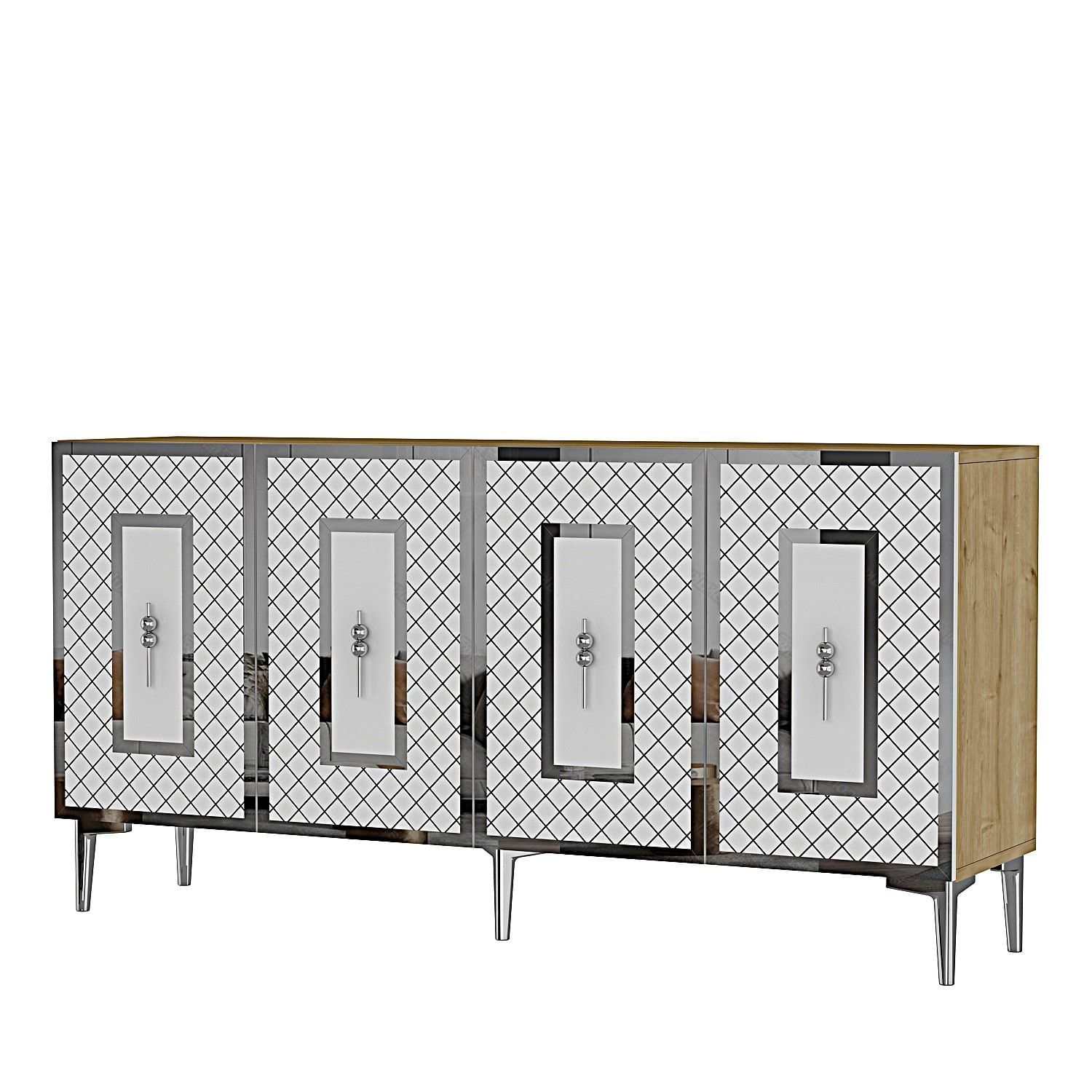 Consola Puma 150, 150 x 75 x 32 cm, stejar safir alb argintiu, PAL melaminat, spatiu de depozitare, fixare pe perete, safir stejar / alb / silver — imaginea 5