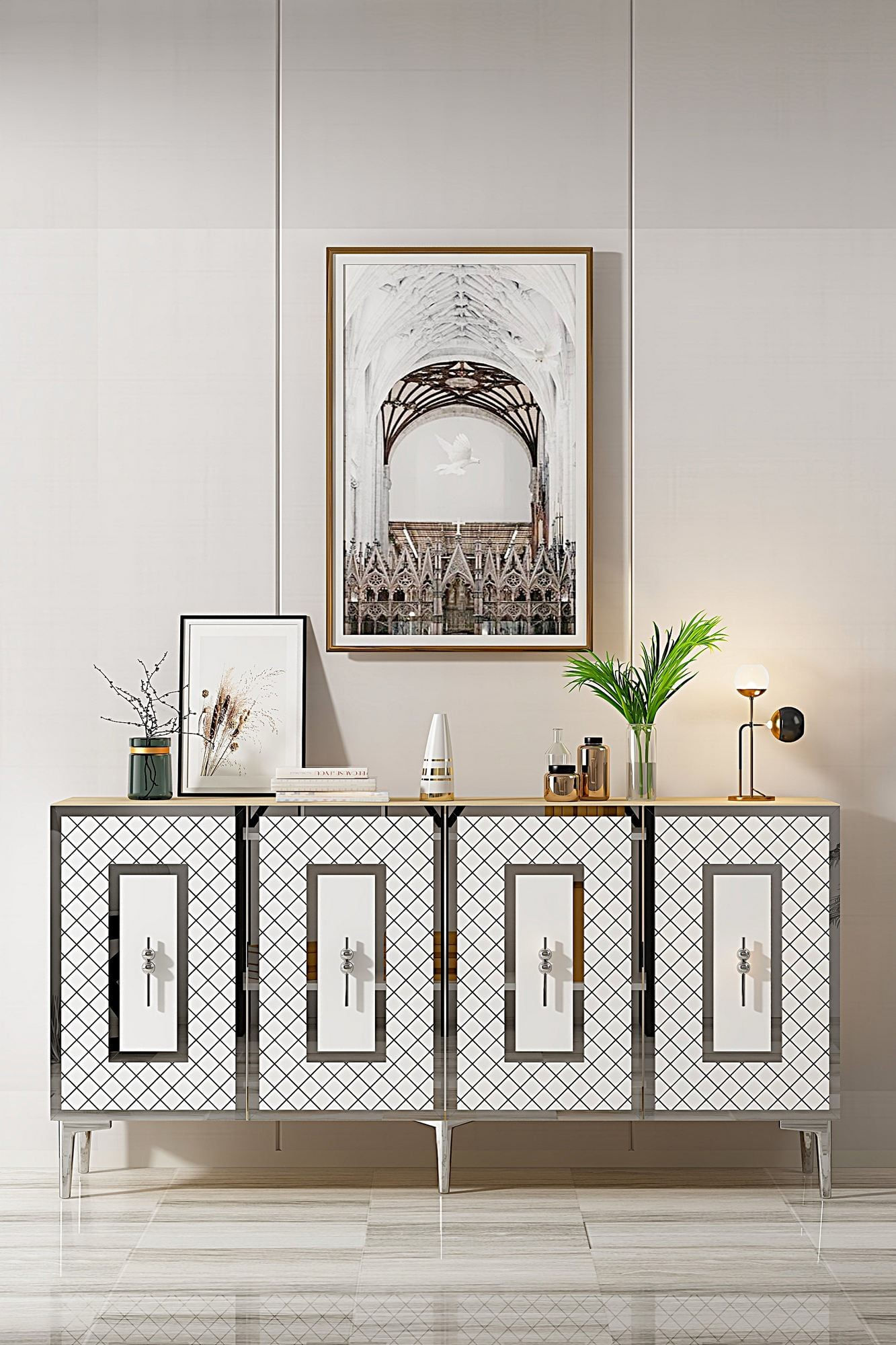 Consola Puma 150, 150 x 75 x 32 cm, stejar safir alb argintiu, PAL melaminat, spatiu de depozitare, fixare pe perete, safir stejar / alb / silver — imaginea 6