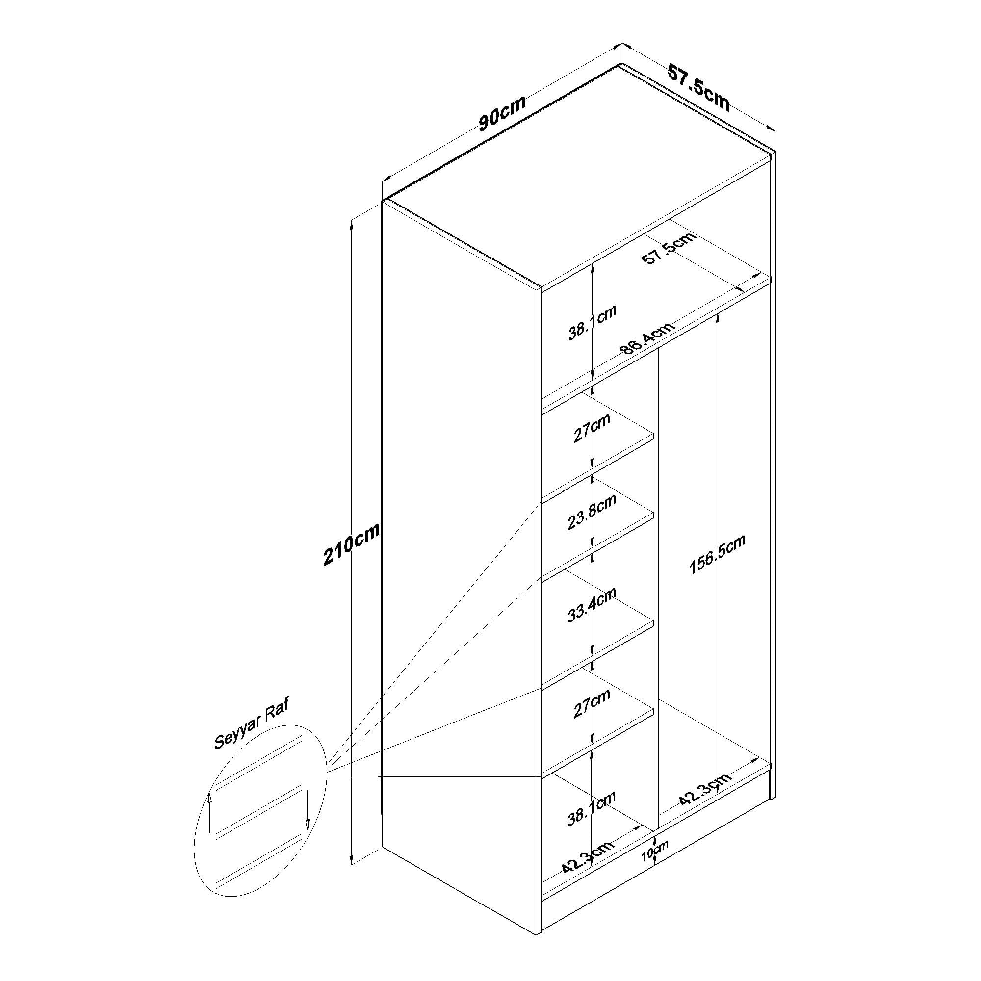 Dulap haine BA170, 90 x 210 x 57,5 cm, alb, PAL, spatiu de depozitare, fixare pe perete — imaginea 2