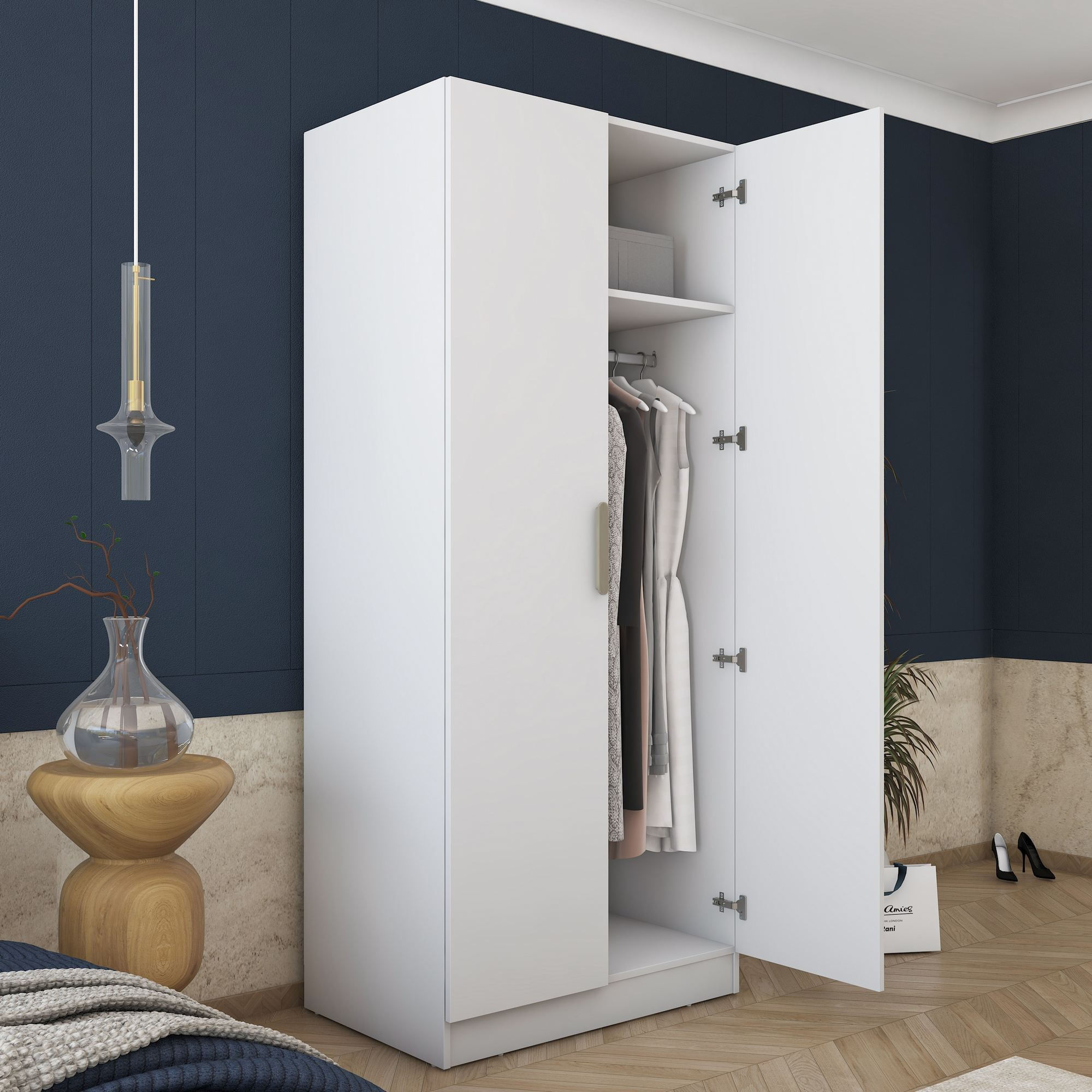 Dulap haine BA170, 90 x 210 x 57,5 cm, alb, PAL, spatiu de depozitare, fixare pe perete — imaginea 3