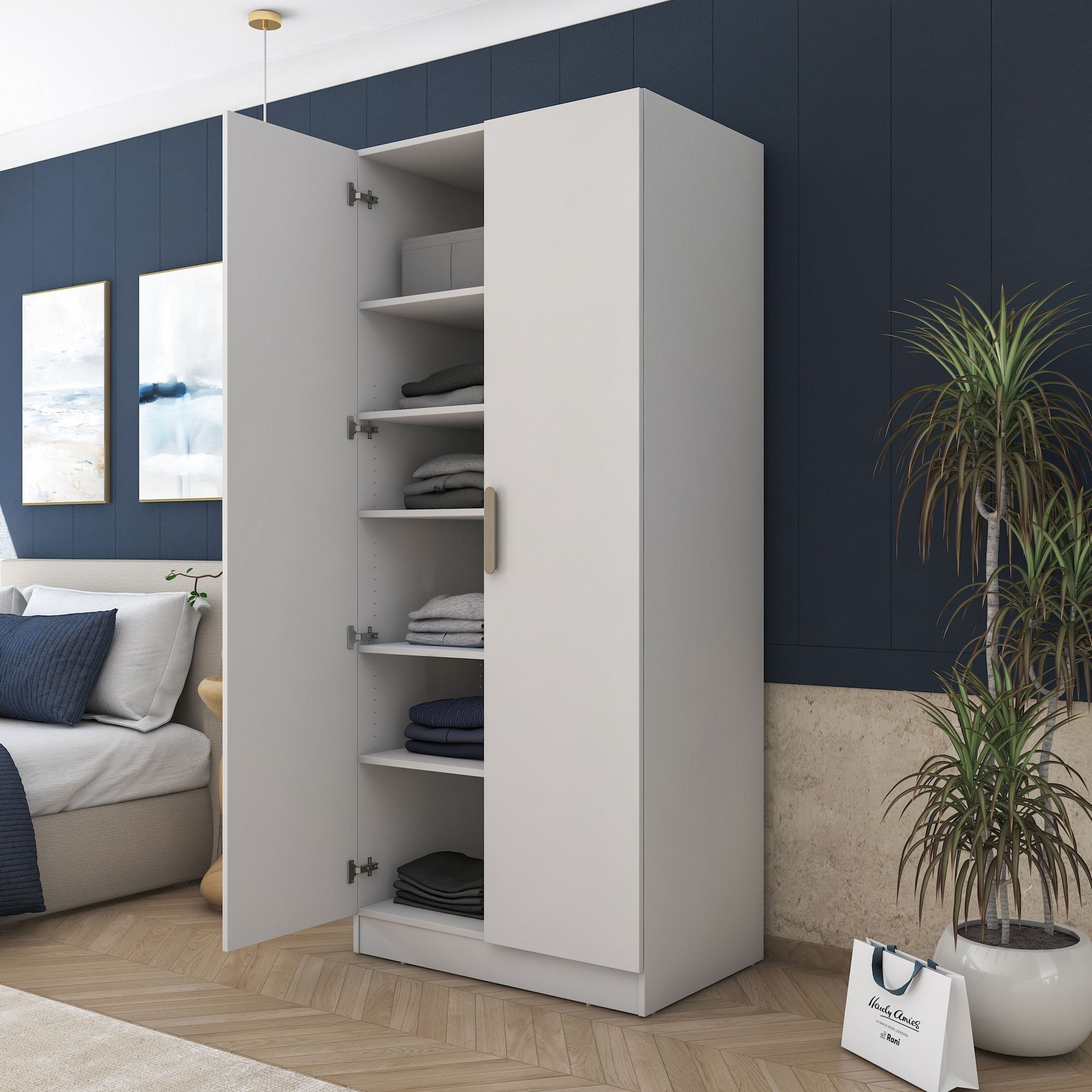 Dulap haine BA170, 90 x 210 x 57,5 cm, alb, PAL, spatiu de depozitare, fixare pe perete — imaginea 7