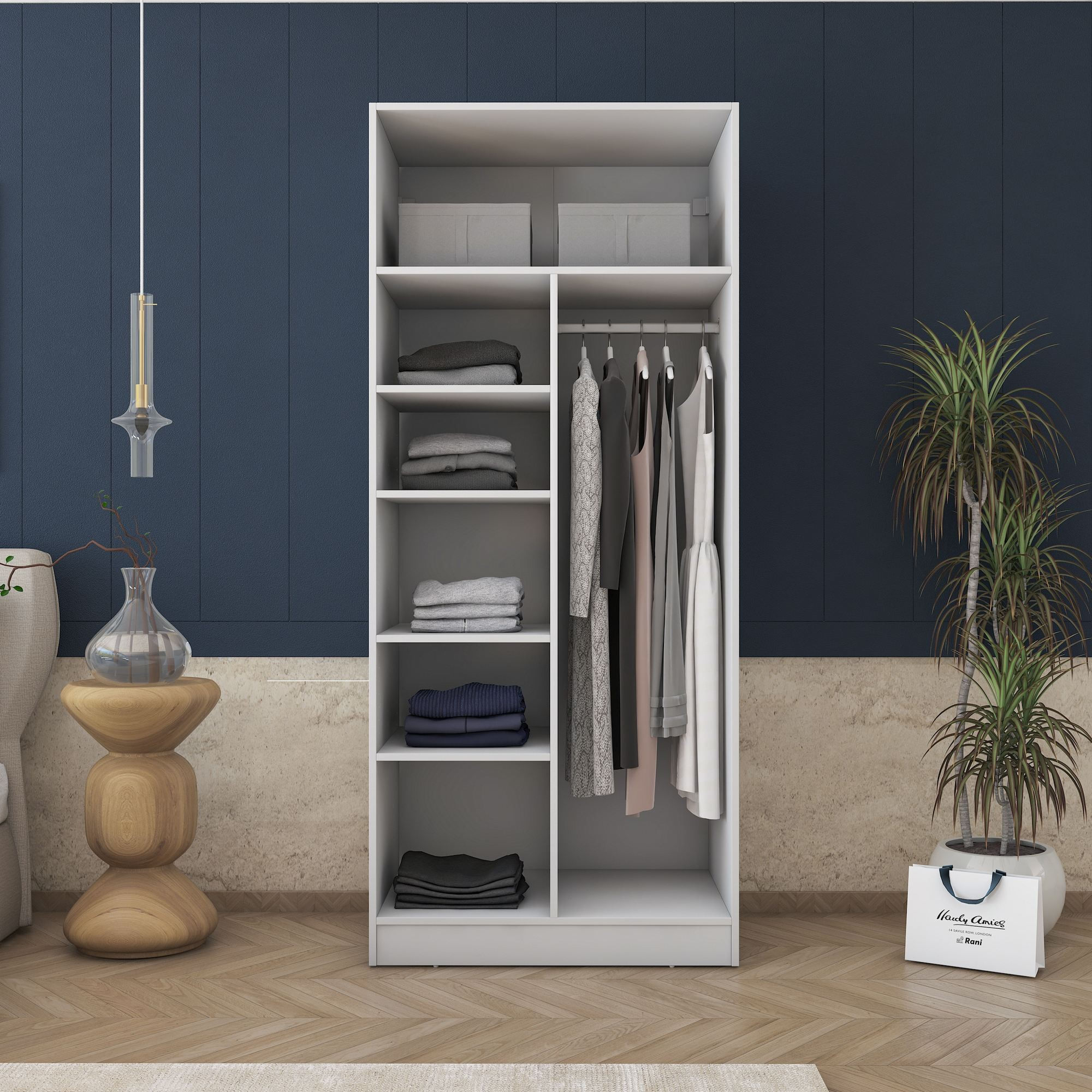 Dulap haine BA170, 90 x 210 x 57,5 cm, alb, PAL, spatiu de depozitare, fixare pe perete — imaginea 10