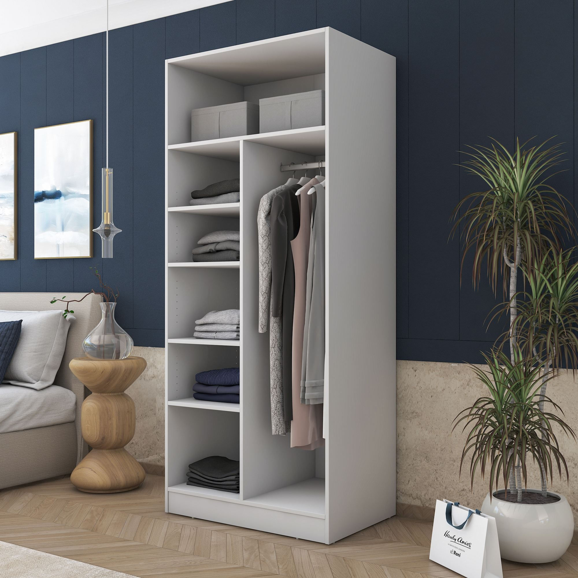 Dulap haine BA170, 90 x 210 x 57,5 cm, alb, PAL, spatiu de depozitare, fixare pe perete — imaginea 11