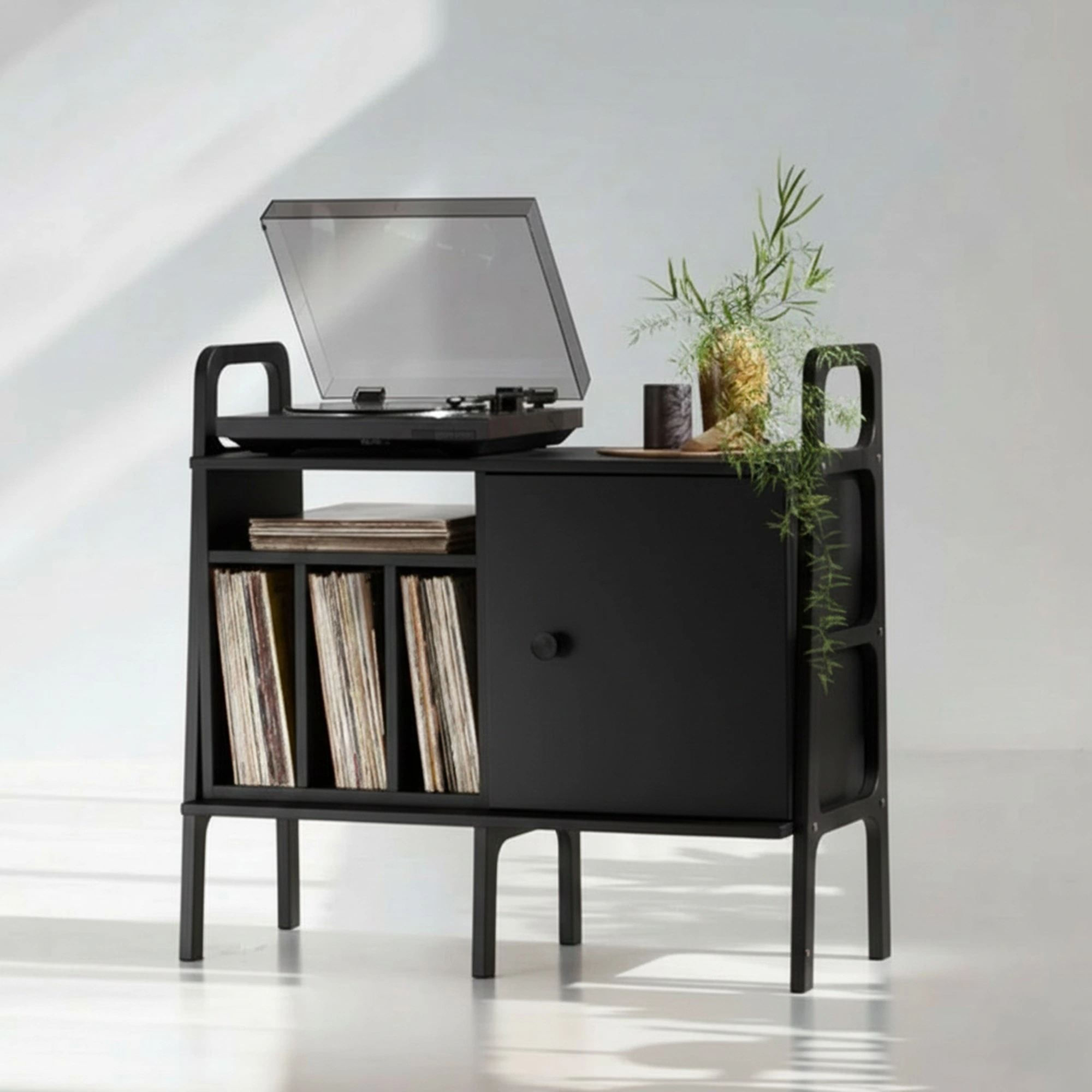 Consola CPT4689-100, 100 x 90 x 40 cm, negru, lemn, spatiu de depozitare, fixare pe perete — imaginea 3