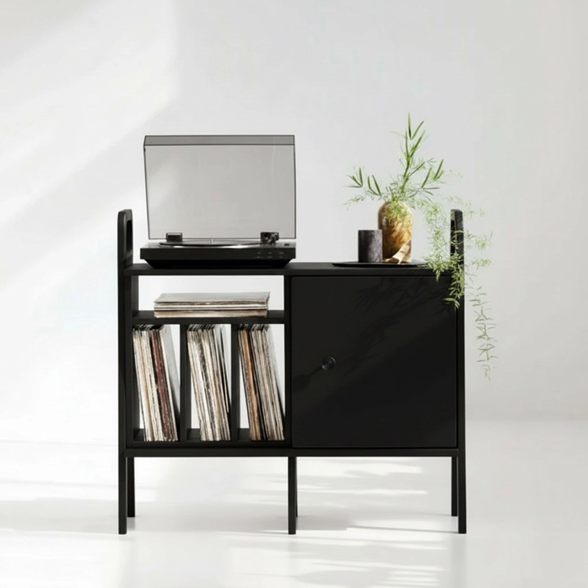 Consola CPT4689-100, 100 x 90 x 40 cm, negru, lemn, spatiu de depozitare, fixare pe perete — imaginea 4