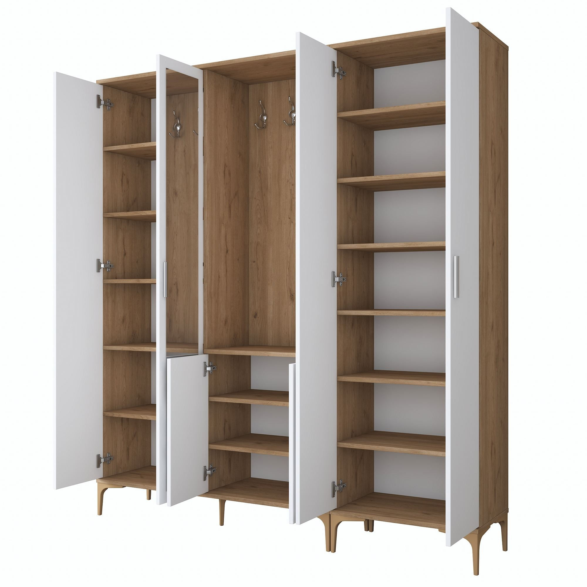 Cuier hol EA156, 180 x 198,6 x 37,5 cm, nuc alb, PAL, spatiu de depozitare, fixare pe perete — imaginea 3