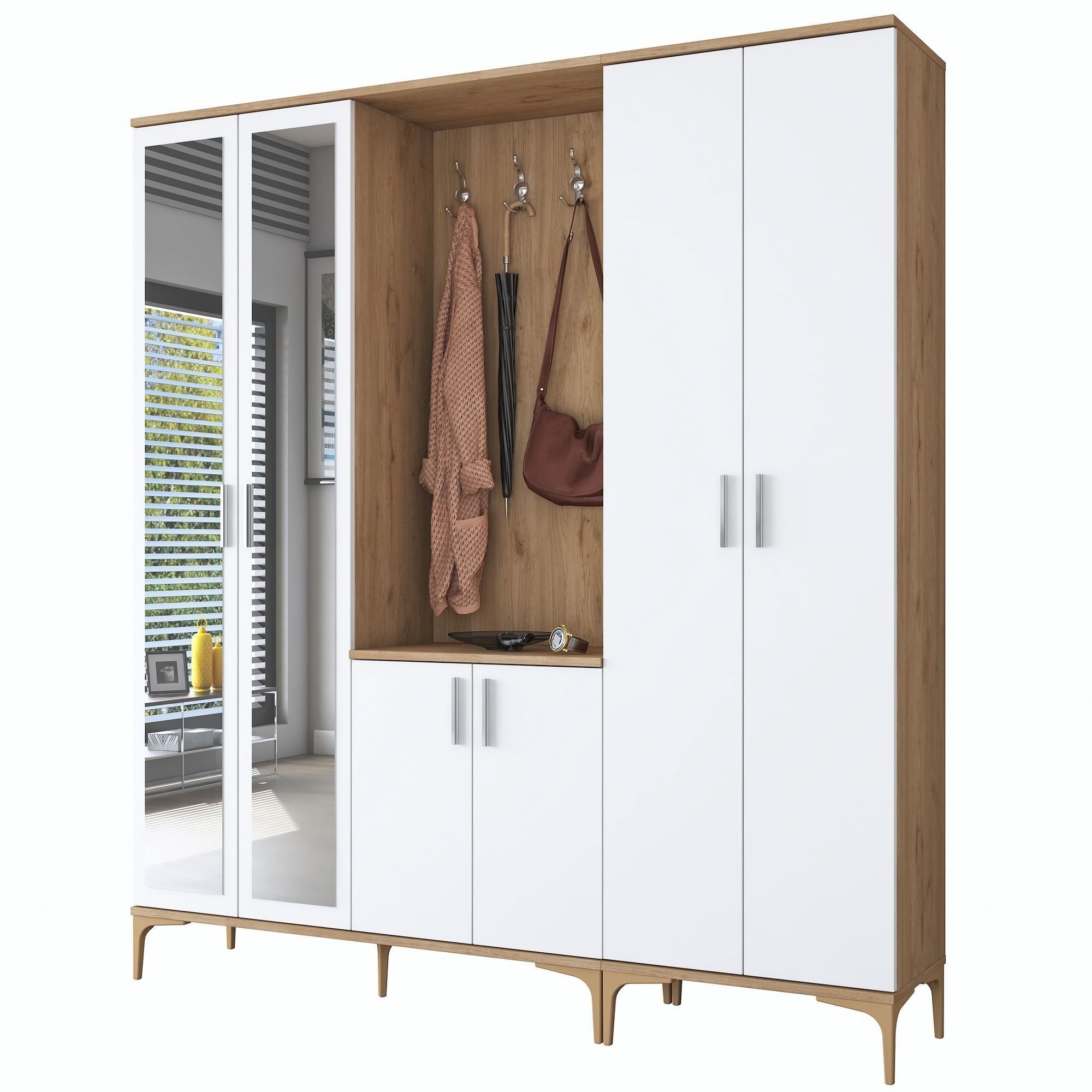 Cuier hol EA156, 180 x 198,6 x 37,5 cm, nuc alb, PAL, spatiu de depozitare, fixare pe perete — imaginea 4