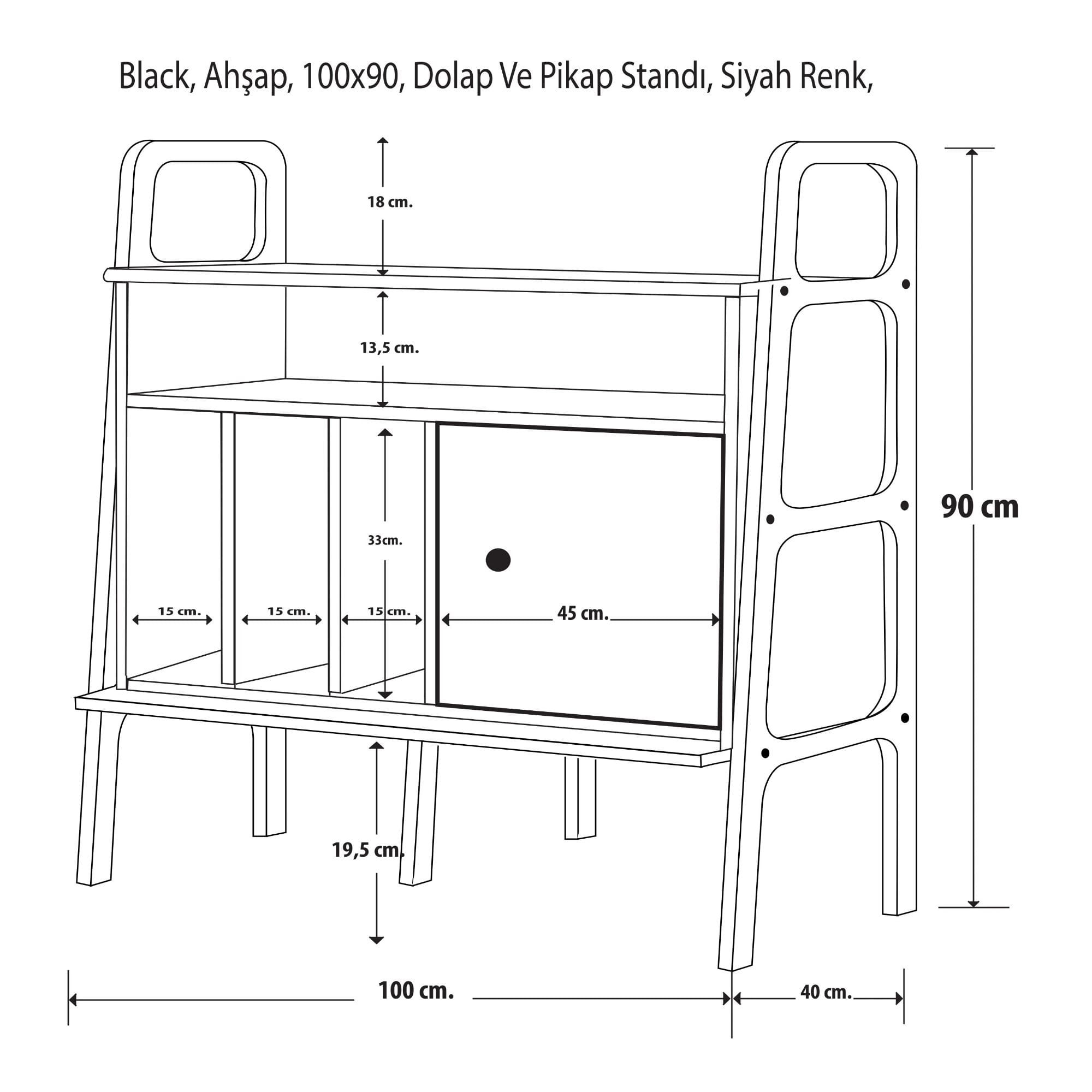 Consola CPT4689-100, 100 x 90 x 40 cm, negru, lemn, spatiu de depozitare, fixare pe perete — imaginea 5