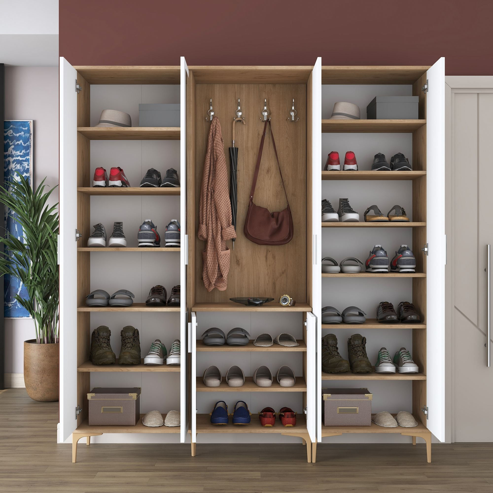 Cuier hol EA156, 180 x 198,6 x 37,5 cm, nuc alb, PAL, spatiu de depozitare, fixare pe perete — imaginea 5
