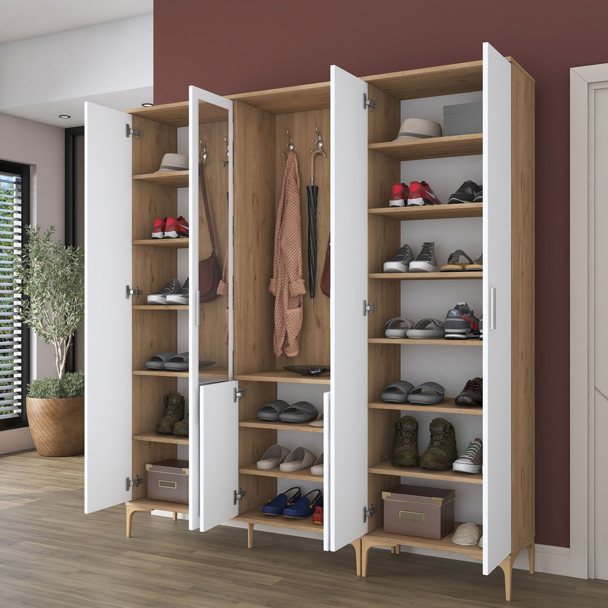 Cuier hol EA156, 180 x 198,6 x 37,5 cm, nuc alb, PAL, spatiu de depozitare, fixare pe perete — imaginea 6