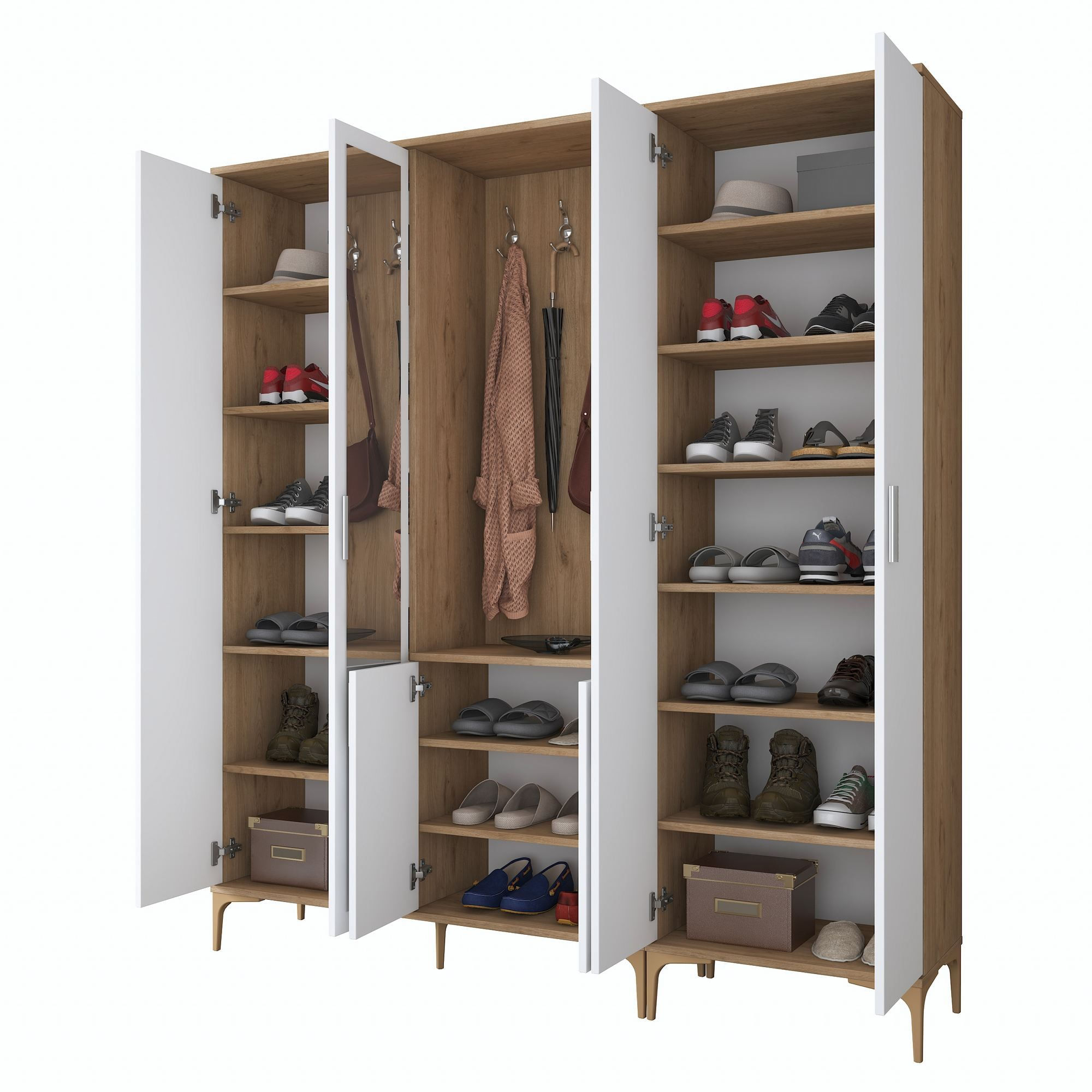 Cuier hol EA156, 180 x 198,6 x 37,5 cm, nuc alb, PAL, spatiu de depozitare, fixare pe perete — imaginea 9