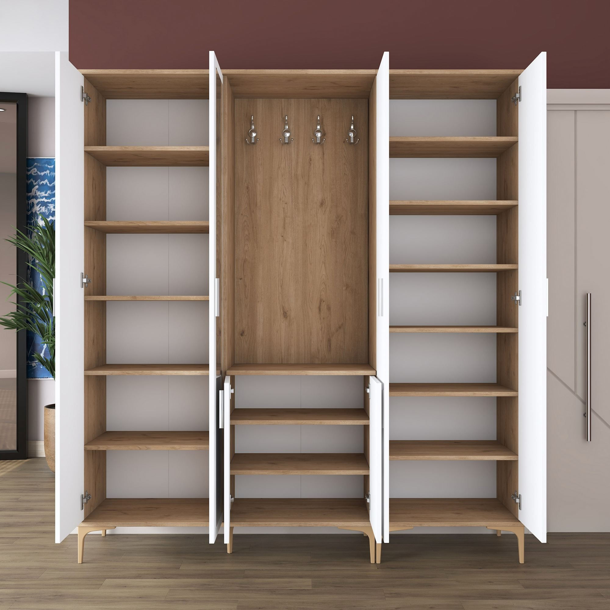 Cuier hol EA156, 180 x 198,6 x 37,5 cm, nuc alb, PAL, spatiu de depozitare, fixare pe perete — imaginea 10