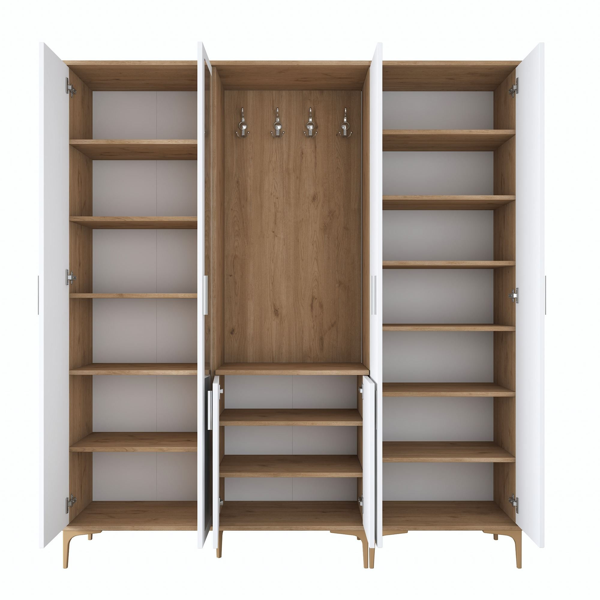 Cuier hol EA156, 180 x 198,6 x 37,5 cm, nuc alb, PAL, spatiu de depozitare, fixare pe perete — imaginea 11