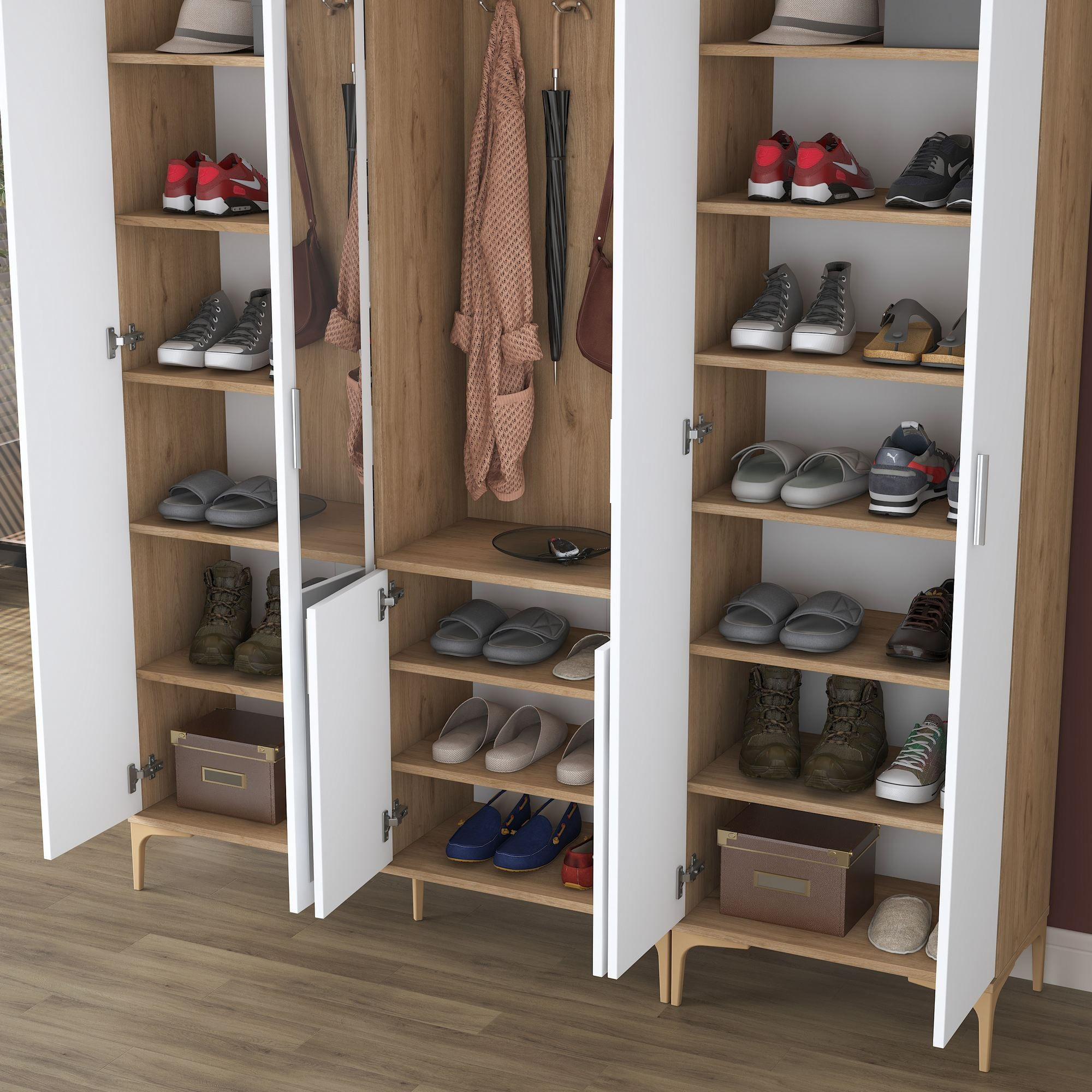 Cuier hol EA156, 180 x 198,6 x 37,5 cm, nuc alb, PAL, spatiu de depozitare, fixare pe perete — imaginea 12