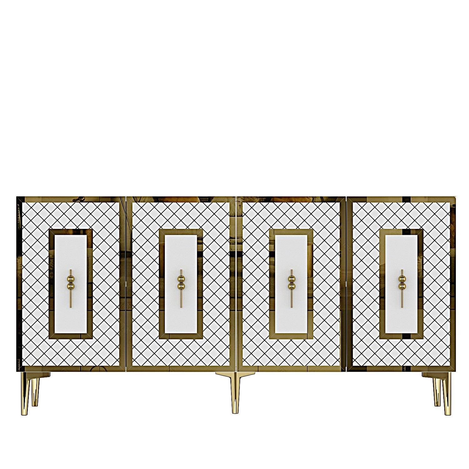 Consola Puma 150, 150 x 75 x 32 cm, alb auriu, PAL melaminat, spatiu de depozitare, fixare pe perete, alb / gold — imaginea 2