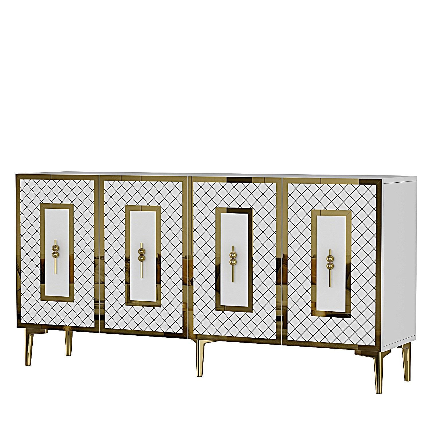Consola Puma 150, 150 x 75 x 32 cm, alb auriu, PAL melaminat, spatiu de depozitare, fixare pe perete, alb / gold — imaginea 5