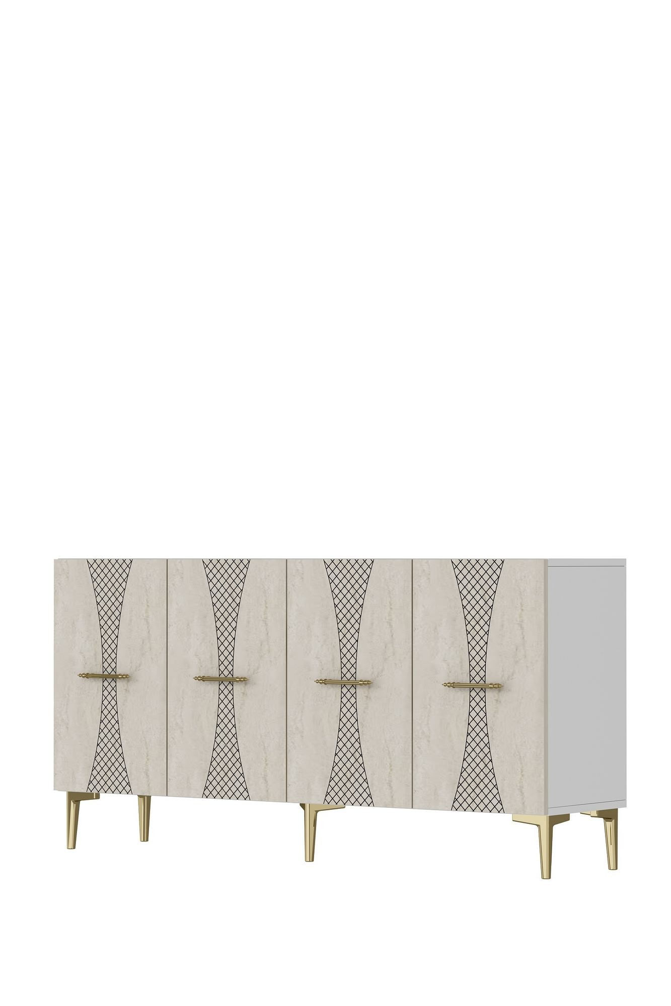 Consola Slim 150, 150 x 75 x 32 cm, alb travertin auriu, PAL melaminat, alb / travertin / gold