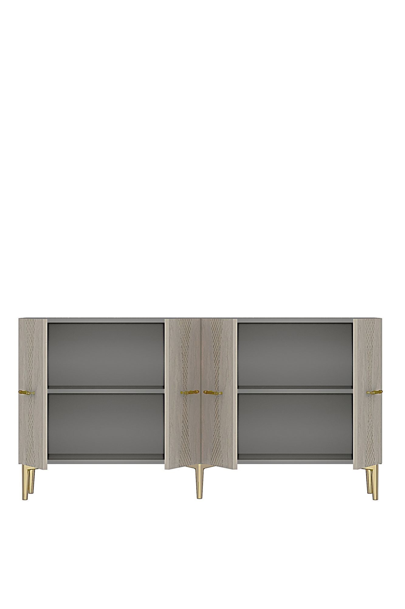 Consola Slim 150, 150 x 75 x 32 cm, alb travertin auriu, PAL melaminat, alb / travertin / gold — imaginea 3
