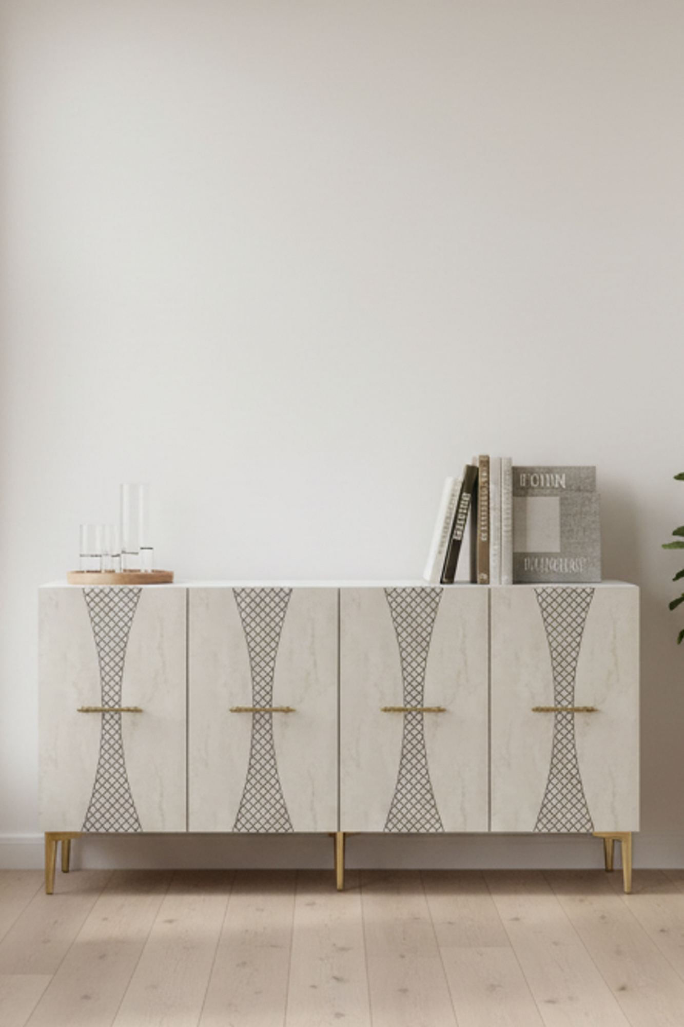 Consola Slim 150, 150 x 75 x 32 cm, alb travertin auriu, PAL melaminat, alb / travertin / gold — imaginea 5