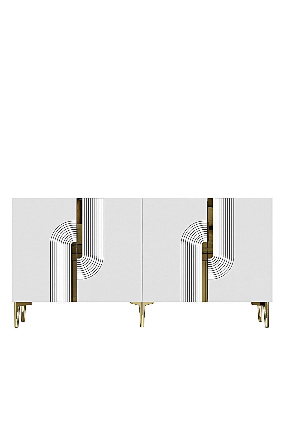 Consola Meyra 180, 180 x 75 x 32 cm, alb auriu, PAL melaminat, oglinda inclusa, alb / gold — imaginea 3